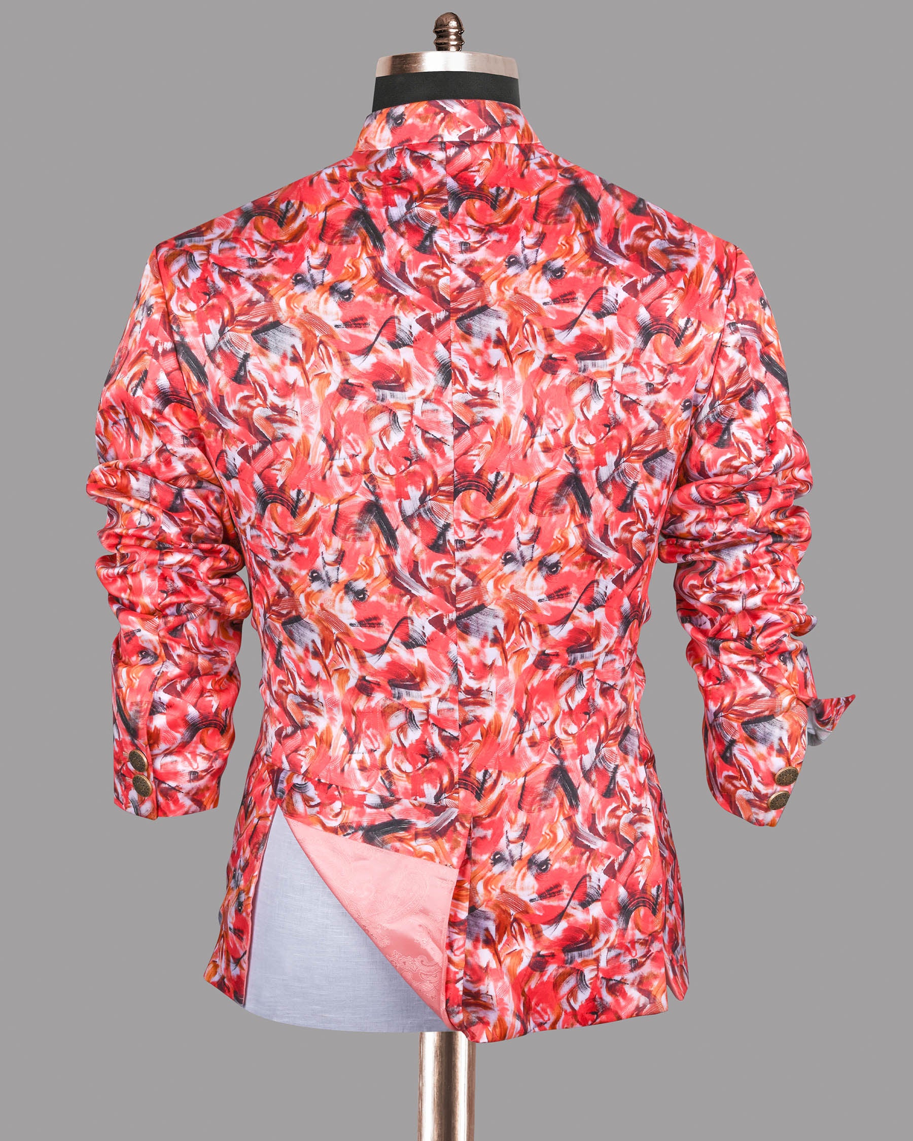 Peach Tonal Brushing Print Super Soft Bandhgala/Mandarin Designer Suit