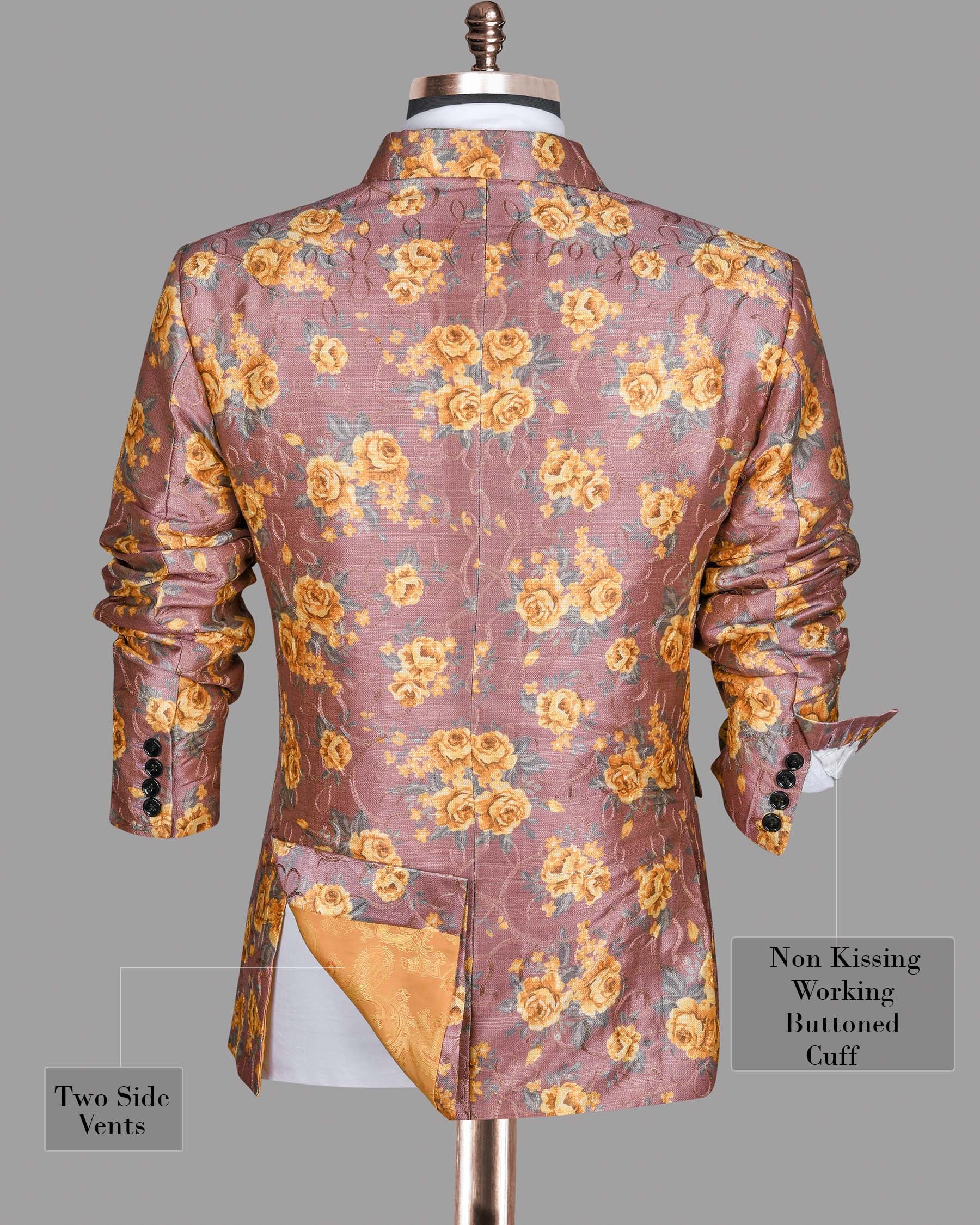 Rosewood with Tonal embroidered and Mustard Flowers Printed Premium Designer Suit