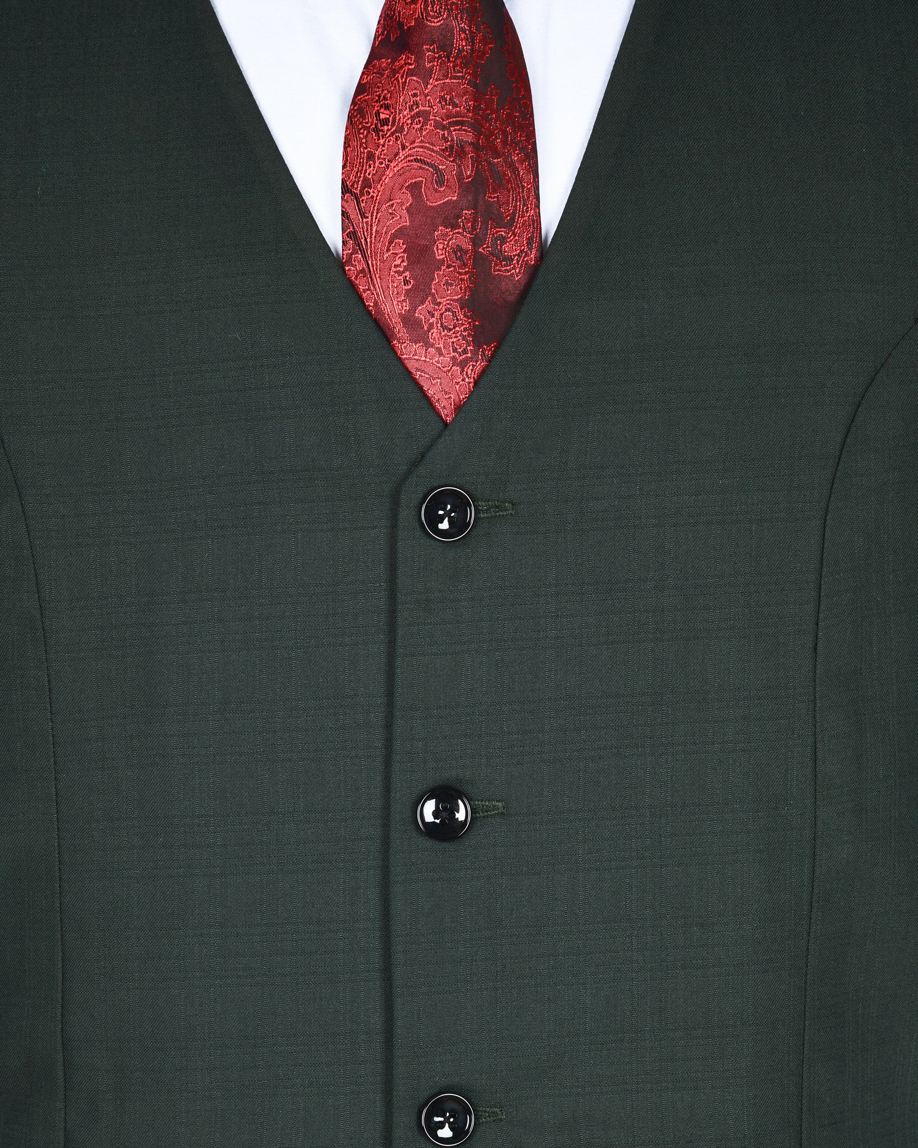 British Racing Green Subtle Windowpane Textured Double Breasted Wool Suit