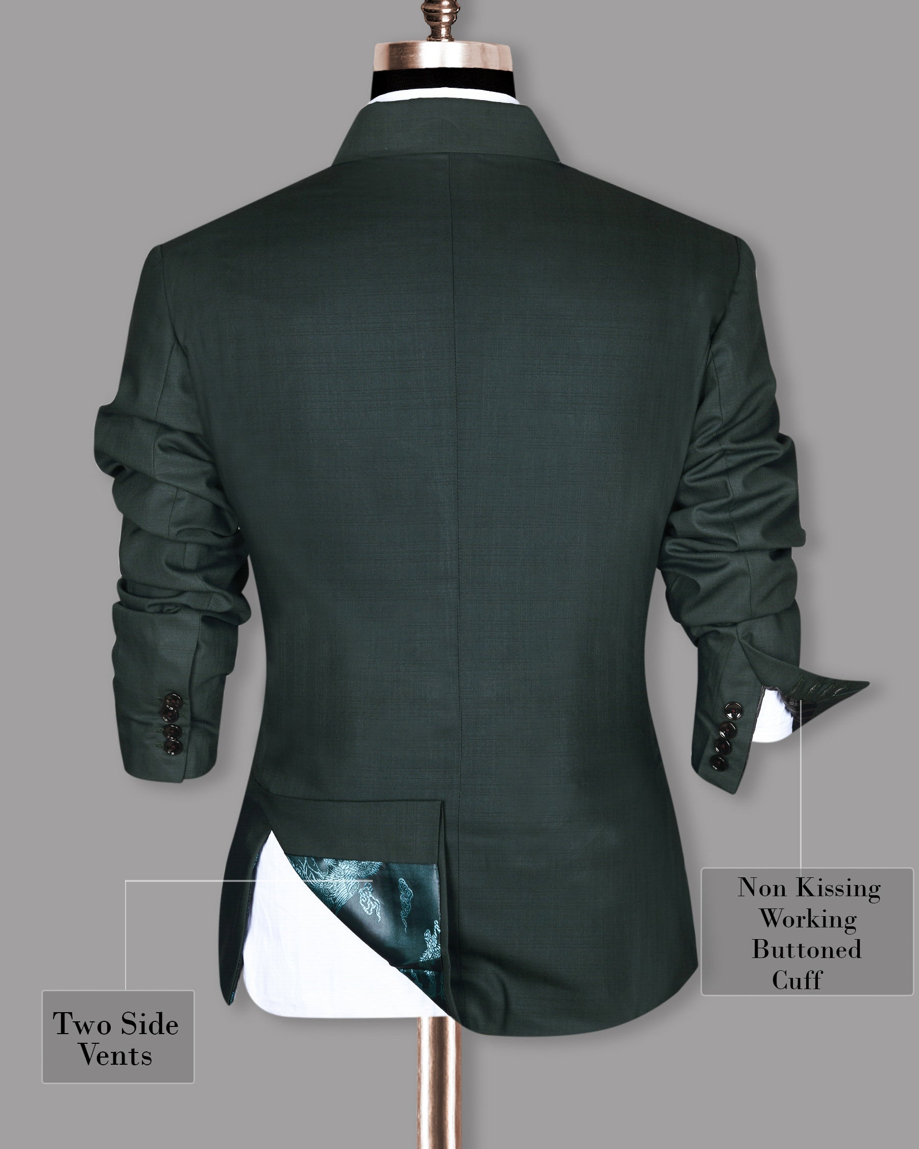 British Racing Green Subtle Windowpane Textured Double Breasted Wool Suit