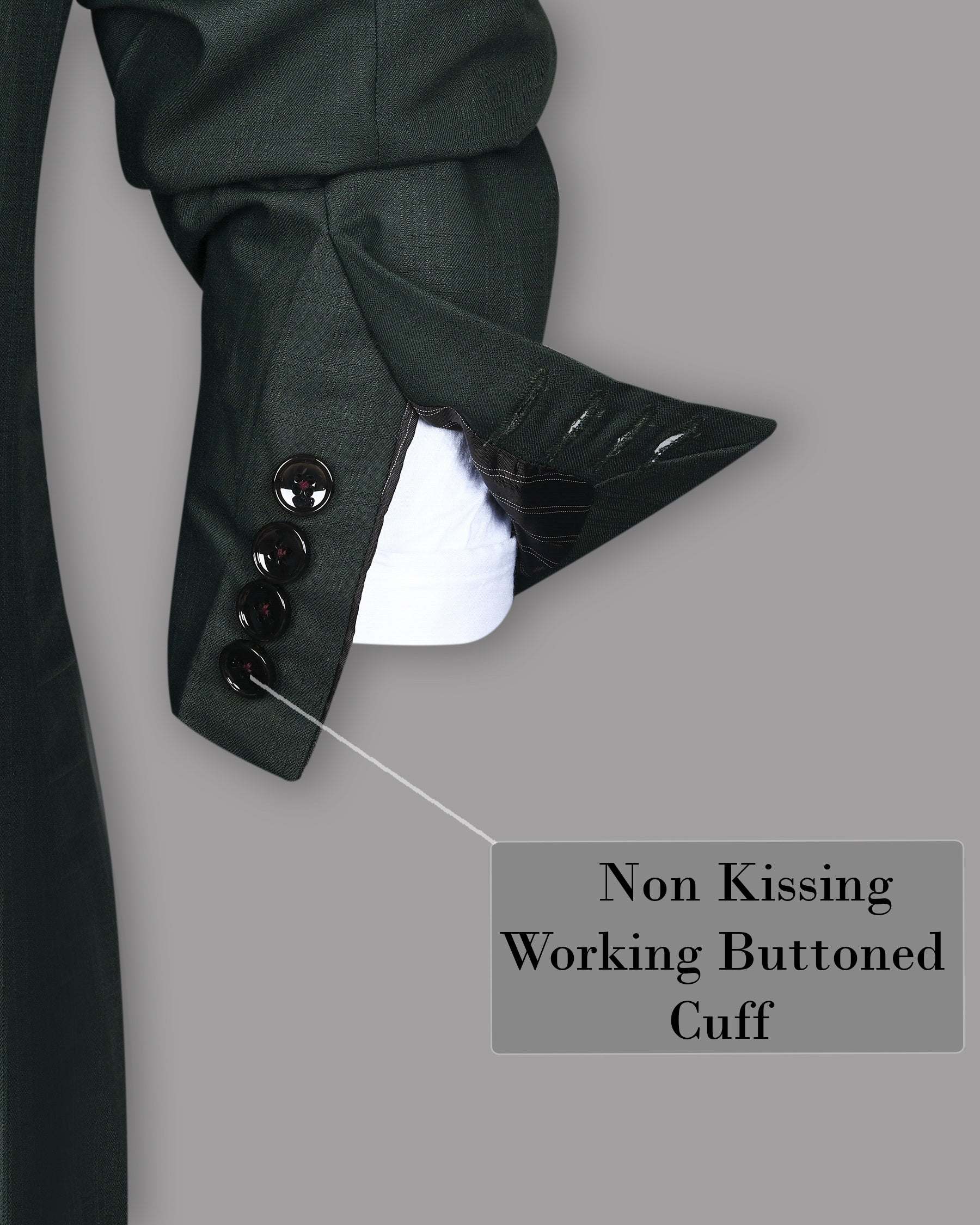 British Racing Green Subtle Windowpane Textured Double Breasted Wool Suit