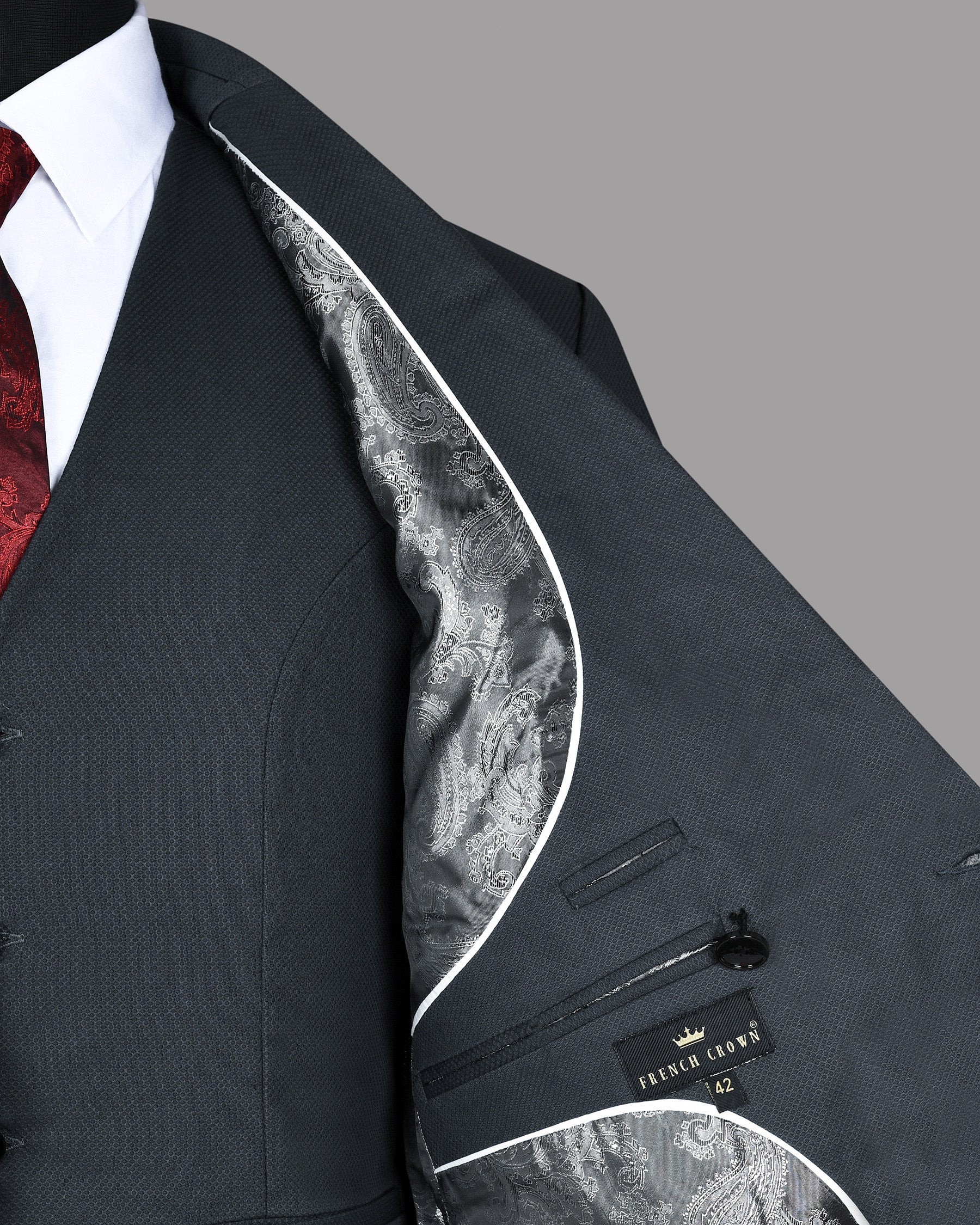 Anchor Grey Textured Premium Cotton Double Breasted Suit