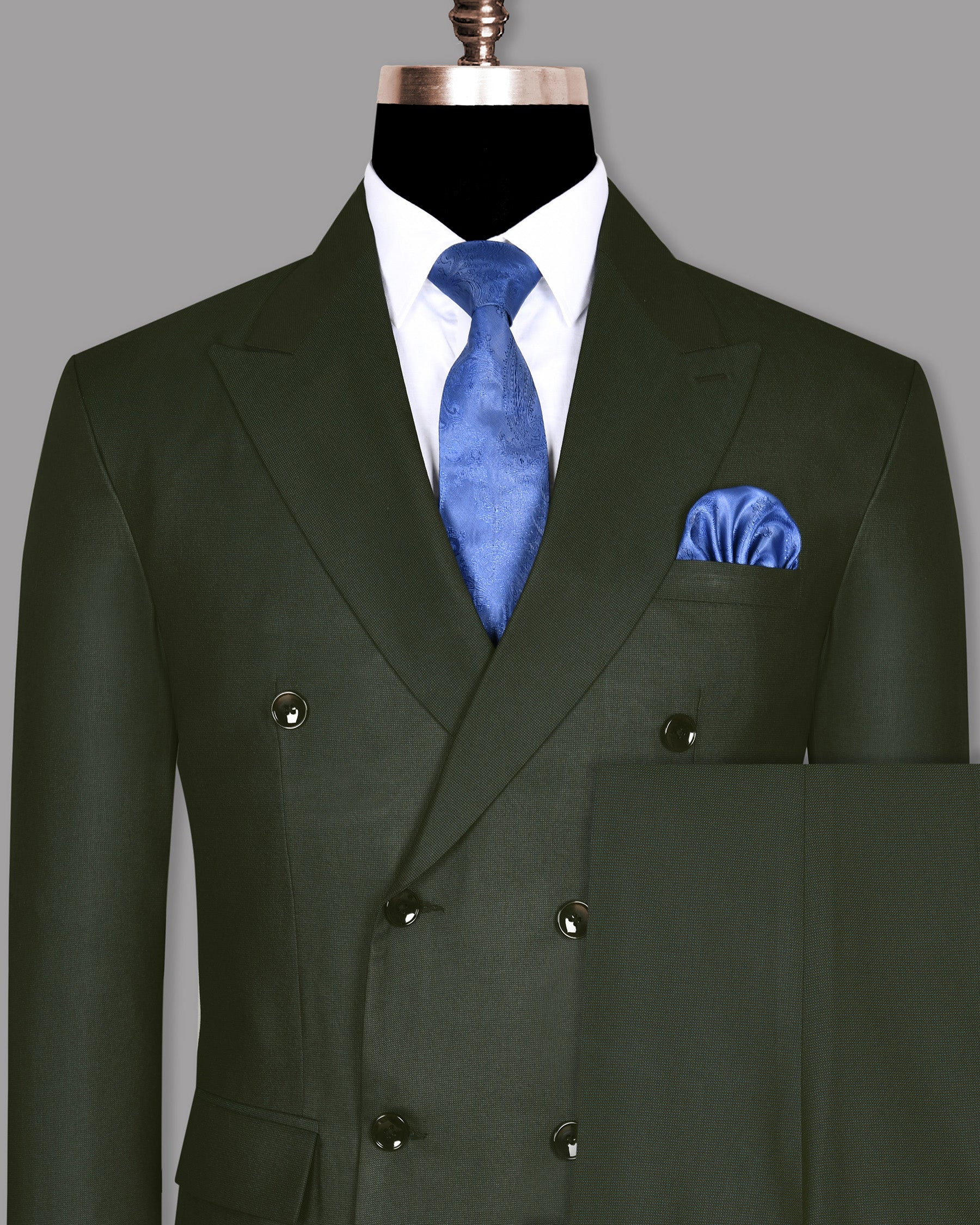 Pine Green Wool Blend Double Breasted Suit