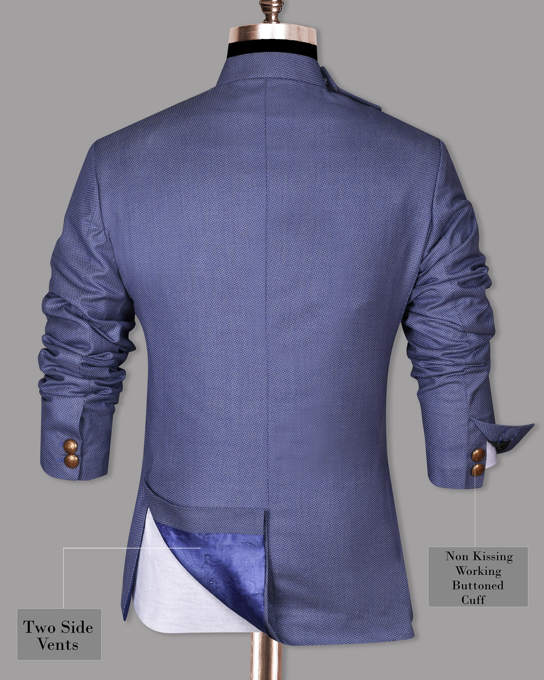 Sky Blue Micro Textured Ultra soft Cross Placket Bandhgala/Mandarin wool-silk blend Suit