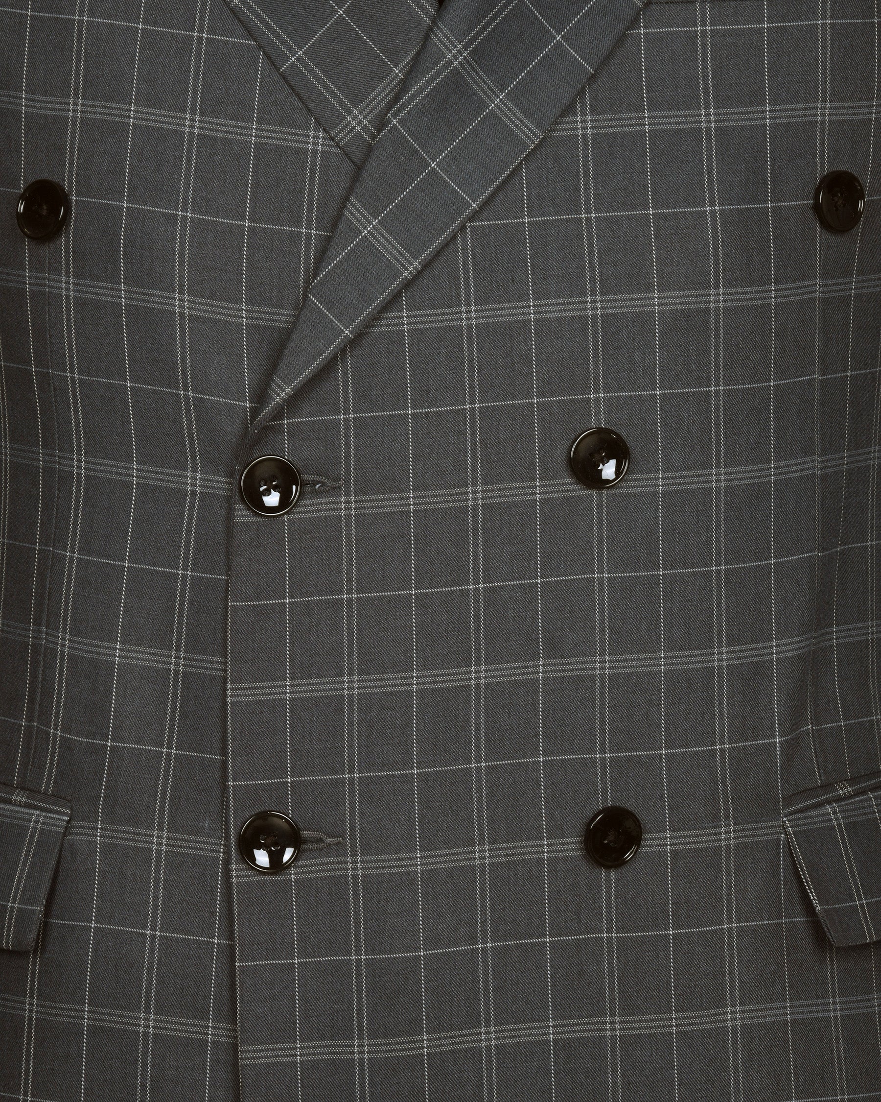 Trout Grey Windowpane Pure Wool Double Breasted Suit