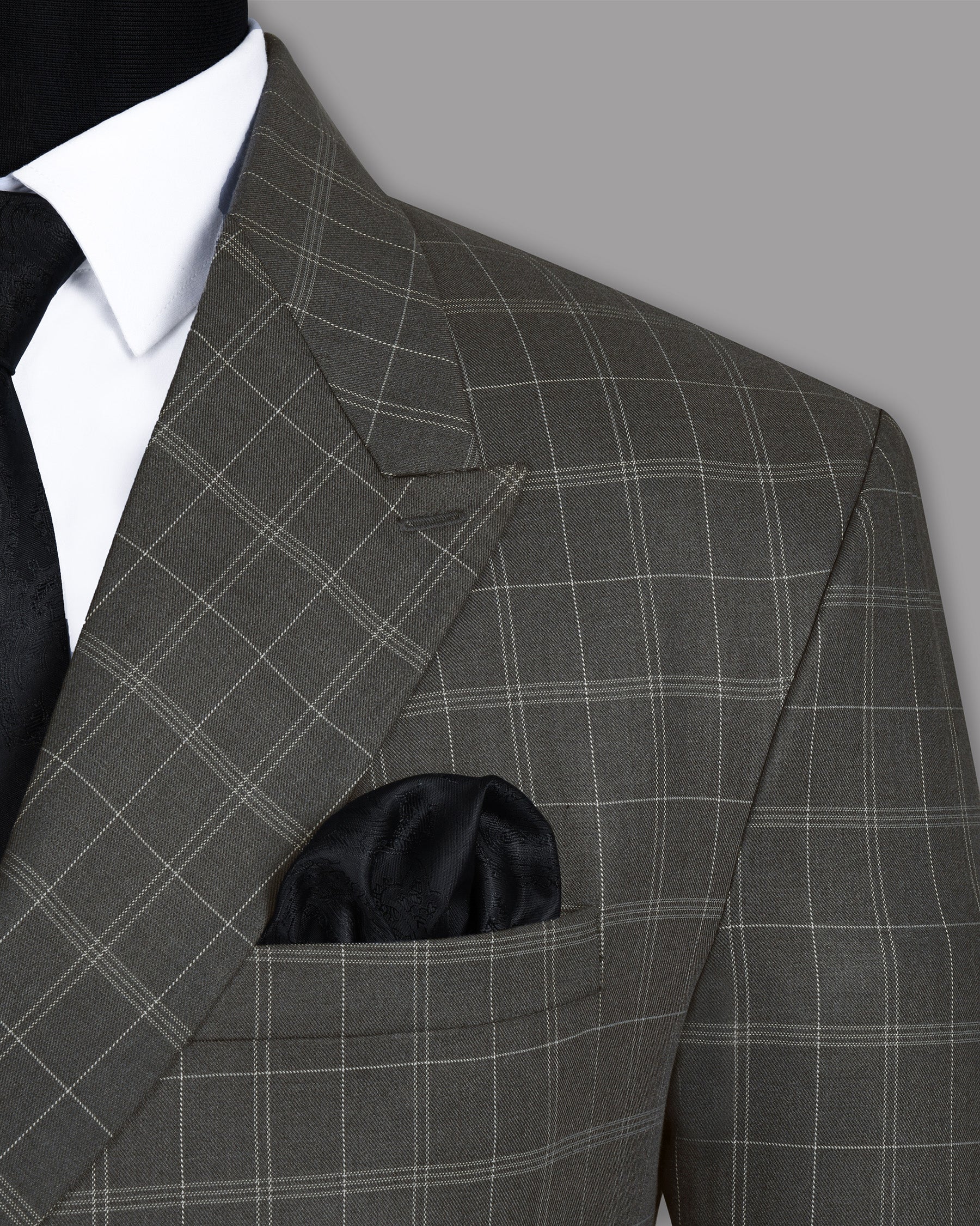 Trout Grey Windowpane Pure Wool Double Breasted Suit