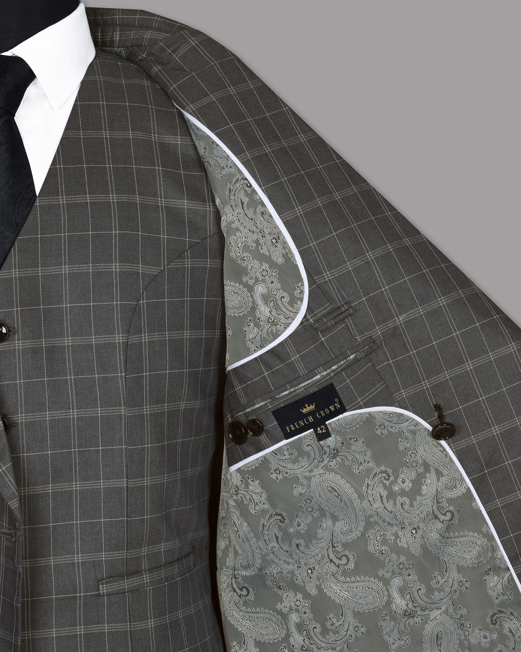 Trout Grey Windowpane Pure Wool Double Breasted Suit