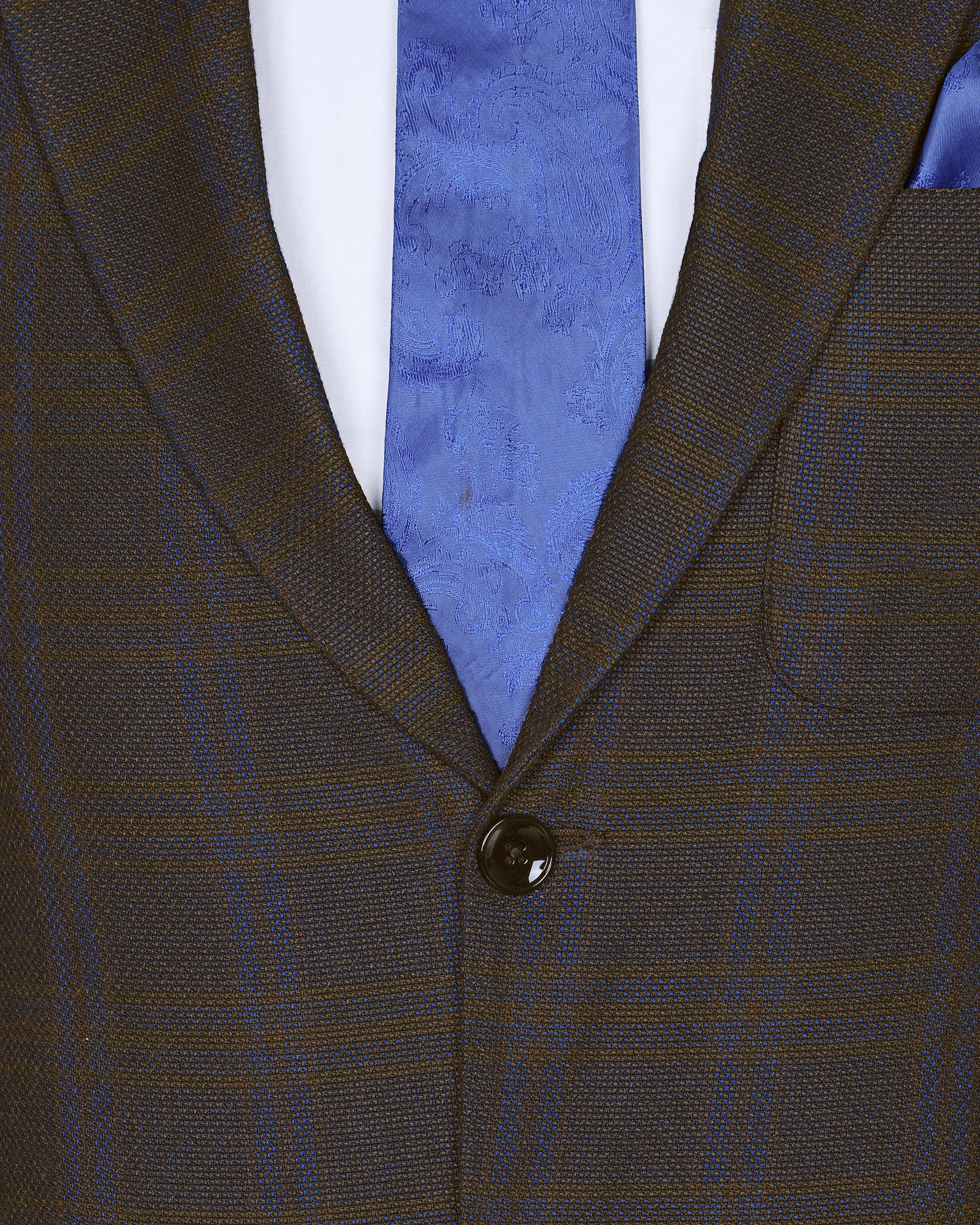 Chocolate Brown subtle windowpane Dobby Wool Double Breasted Tweed Suit