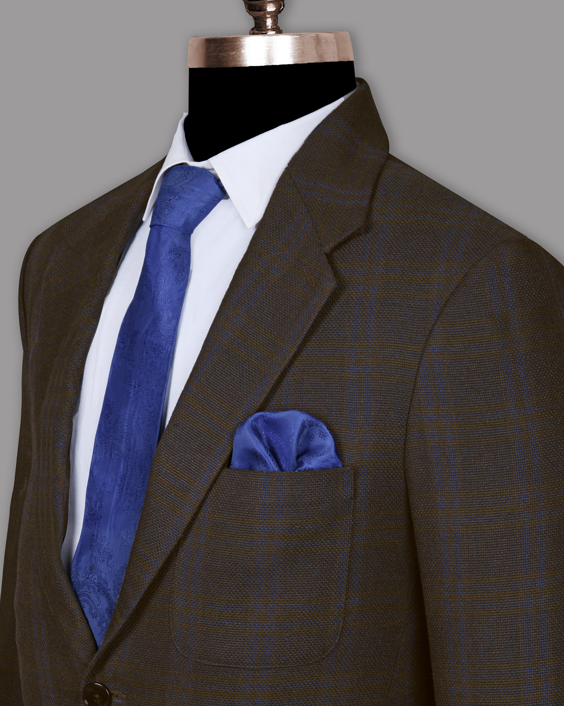 Chocolate Brown subtle windowpane Dobby Wool Double Breasted Tweed Suit