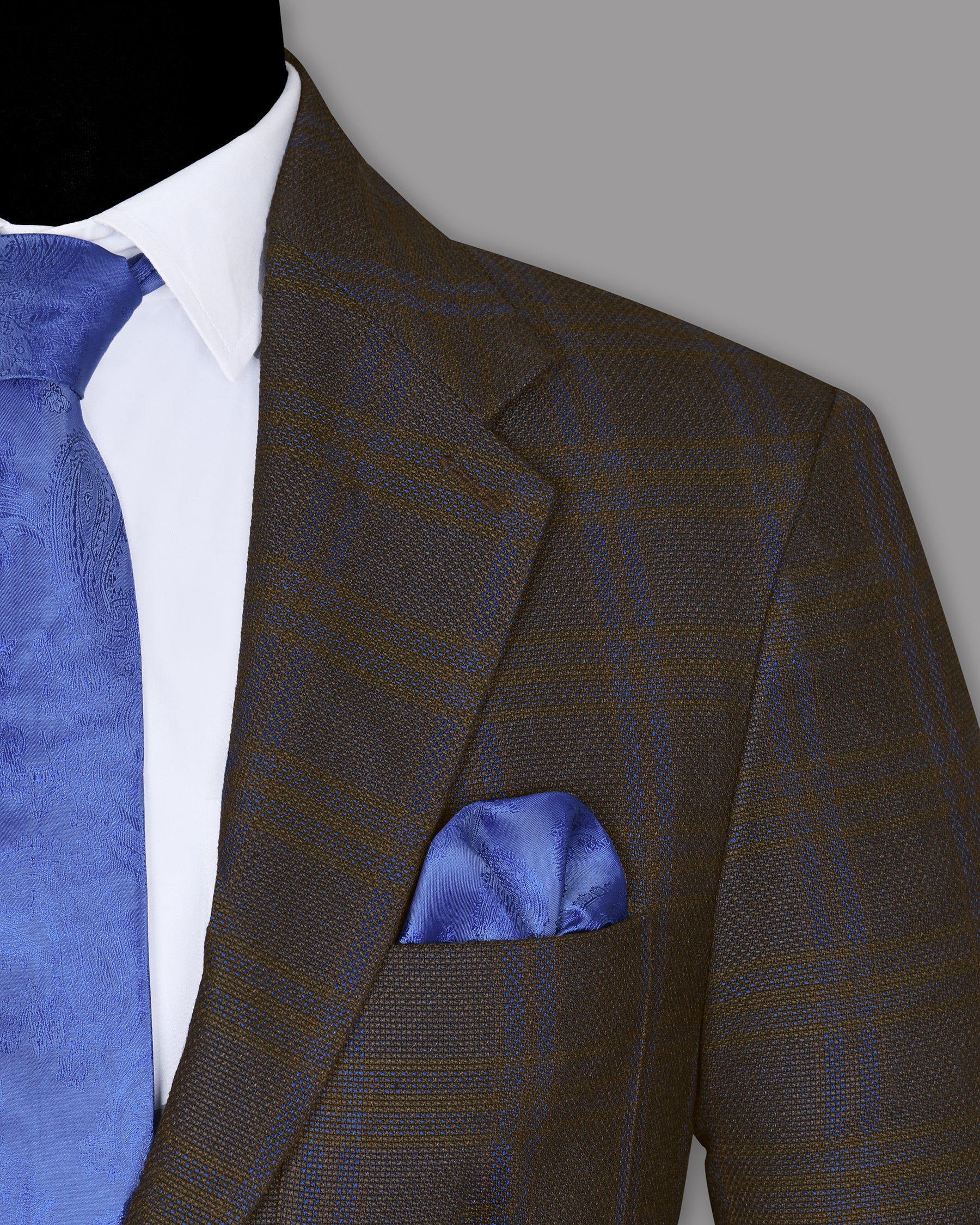 Chocolate Brown subtle windowpane Dobby Wool Double Breasted Tweed Suit
