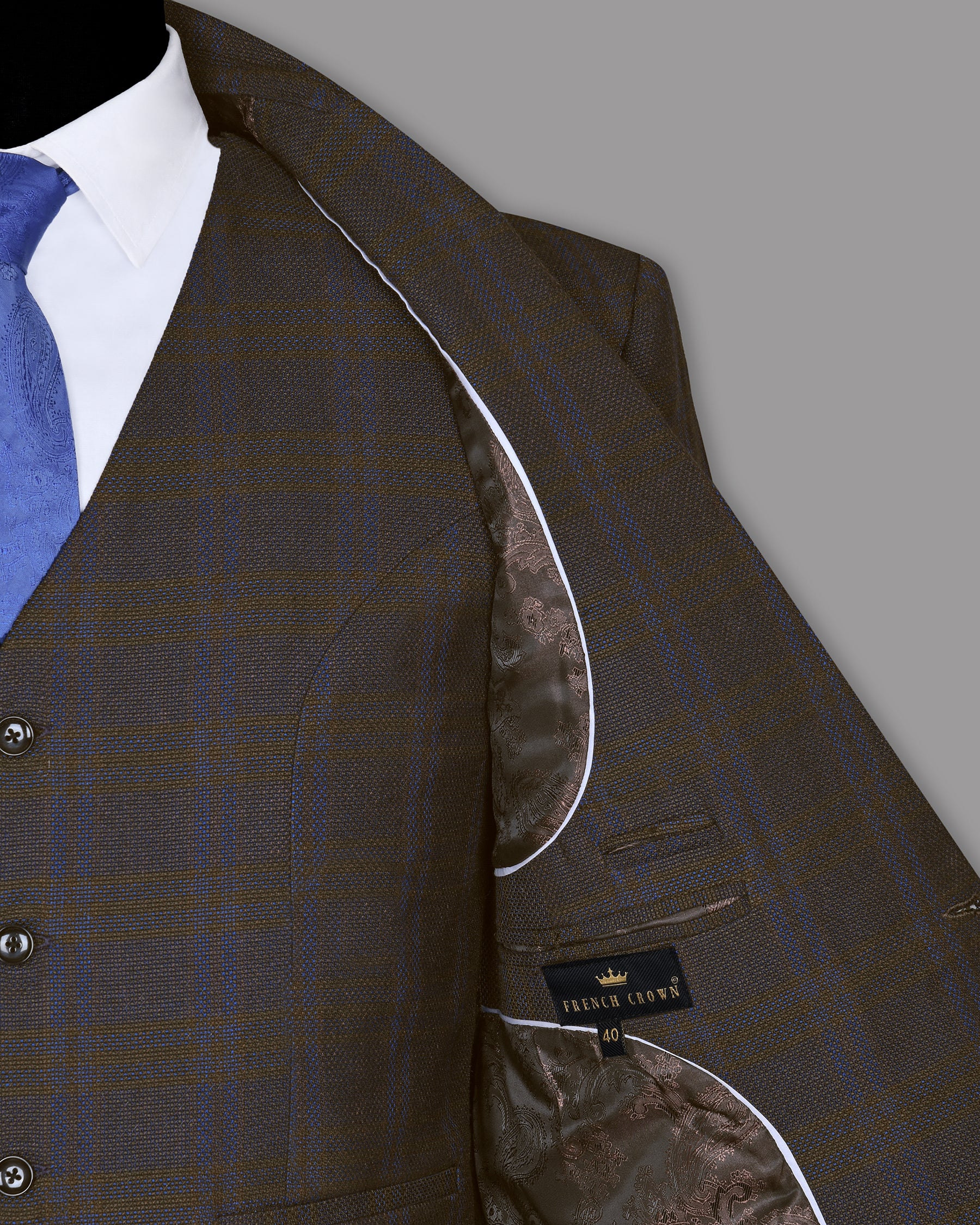 Chocolate Brown subtle windowpane Dobby Wool Double Breasted Tweed Suit
