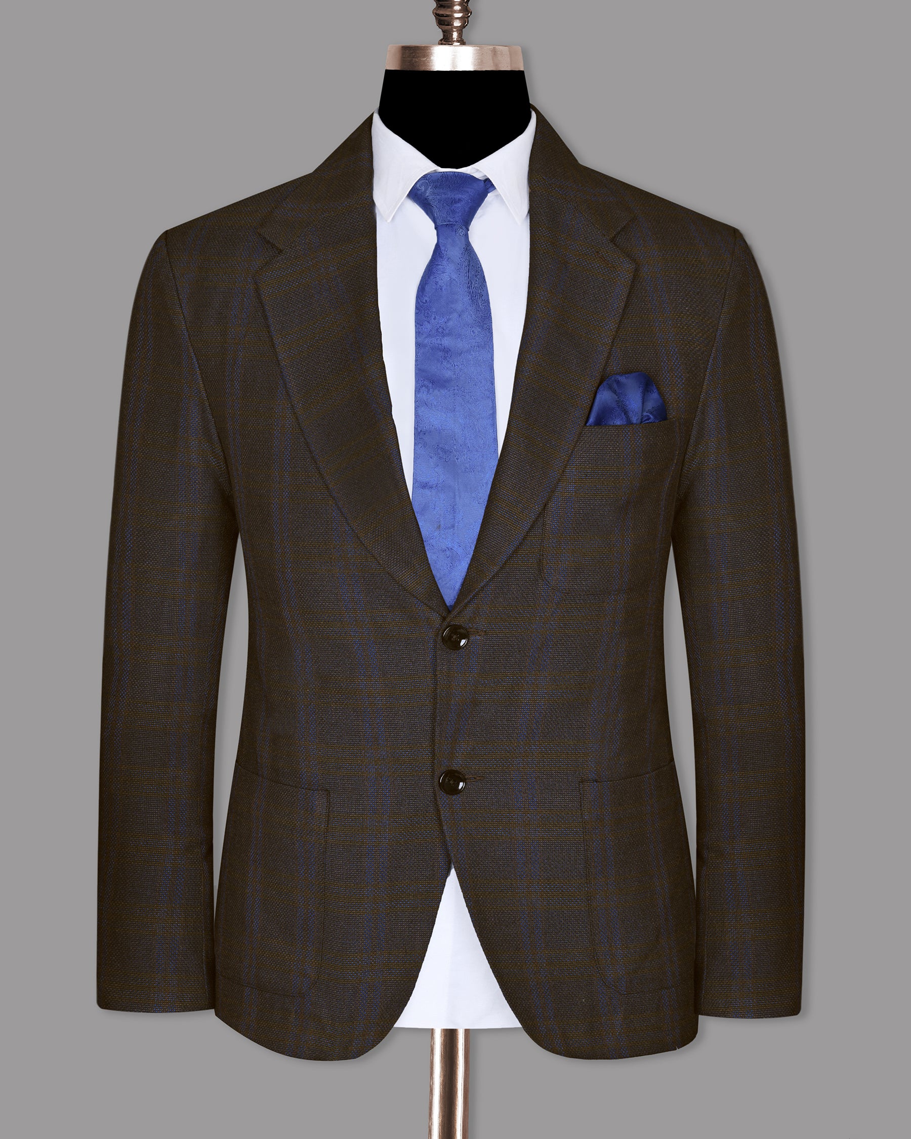 Chocolate Brown subtle windowpane Dobby Wool Double Breasted Tweed Suit