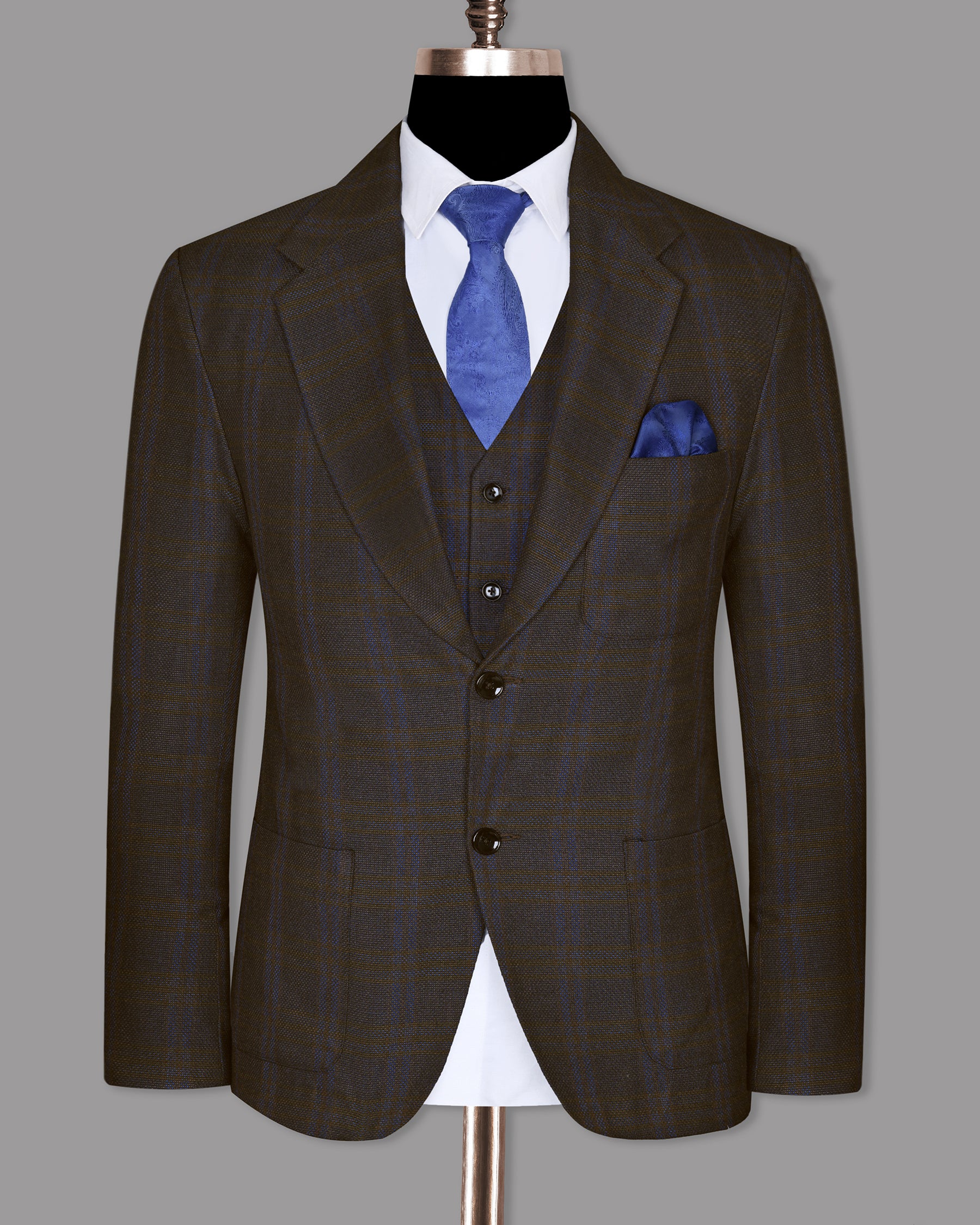 Chocolate Brown subtle windowpane Dobby Wool Double Breasted Tweed Suit