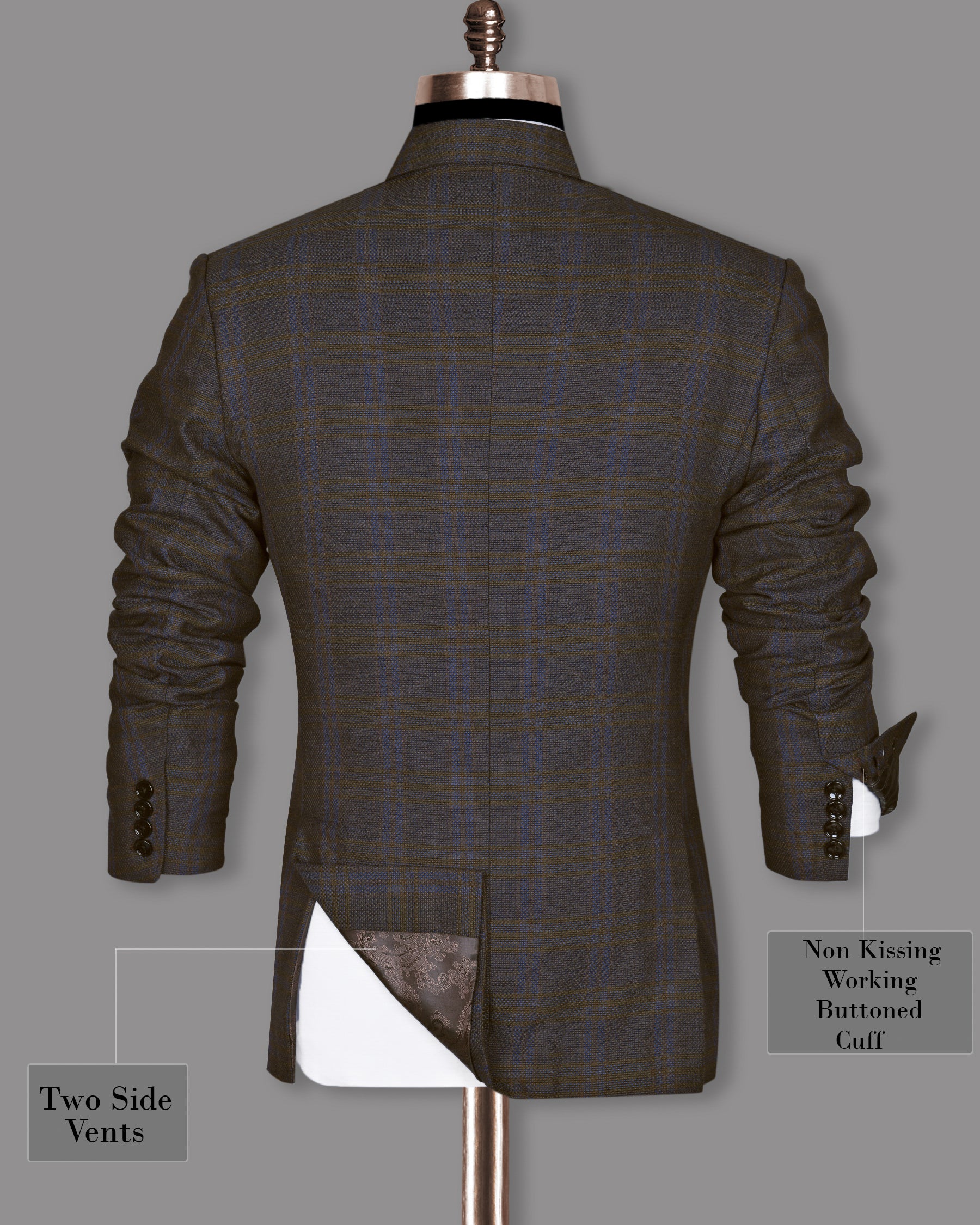 Chocolate Brown subtle windowpane Dobby Wool Double Breasted Tweed Suit