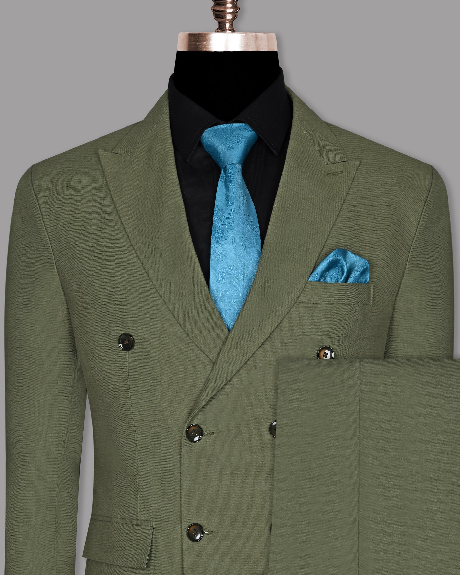 Olive Luxurious Linen Double Breasted Suit