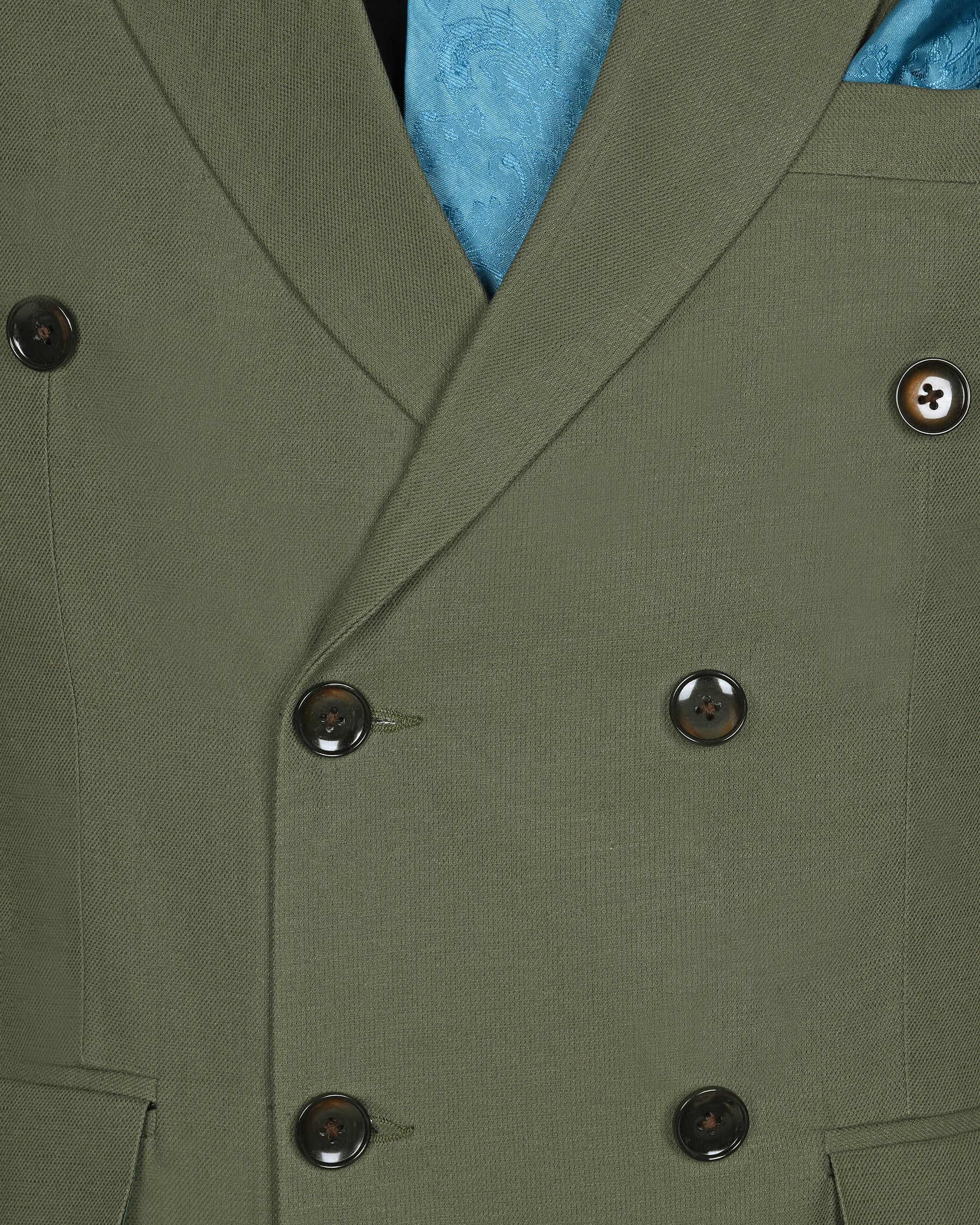 Olive Luxurious Linen Double Breasted Suit