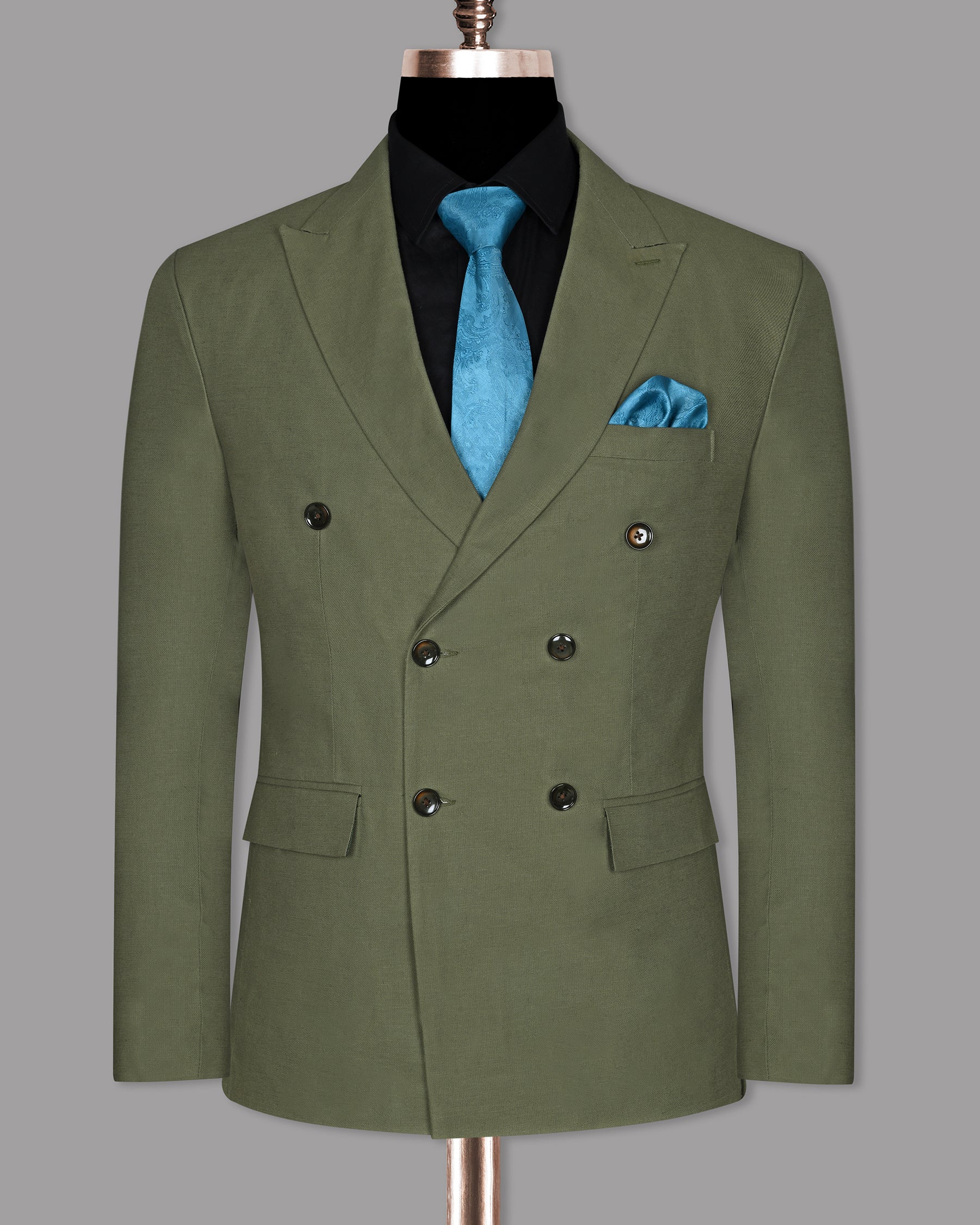 Olive Luxurious Linen Double Breasted Suit