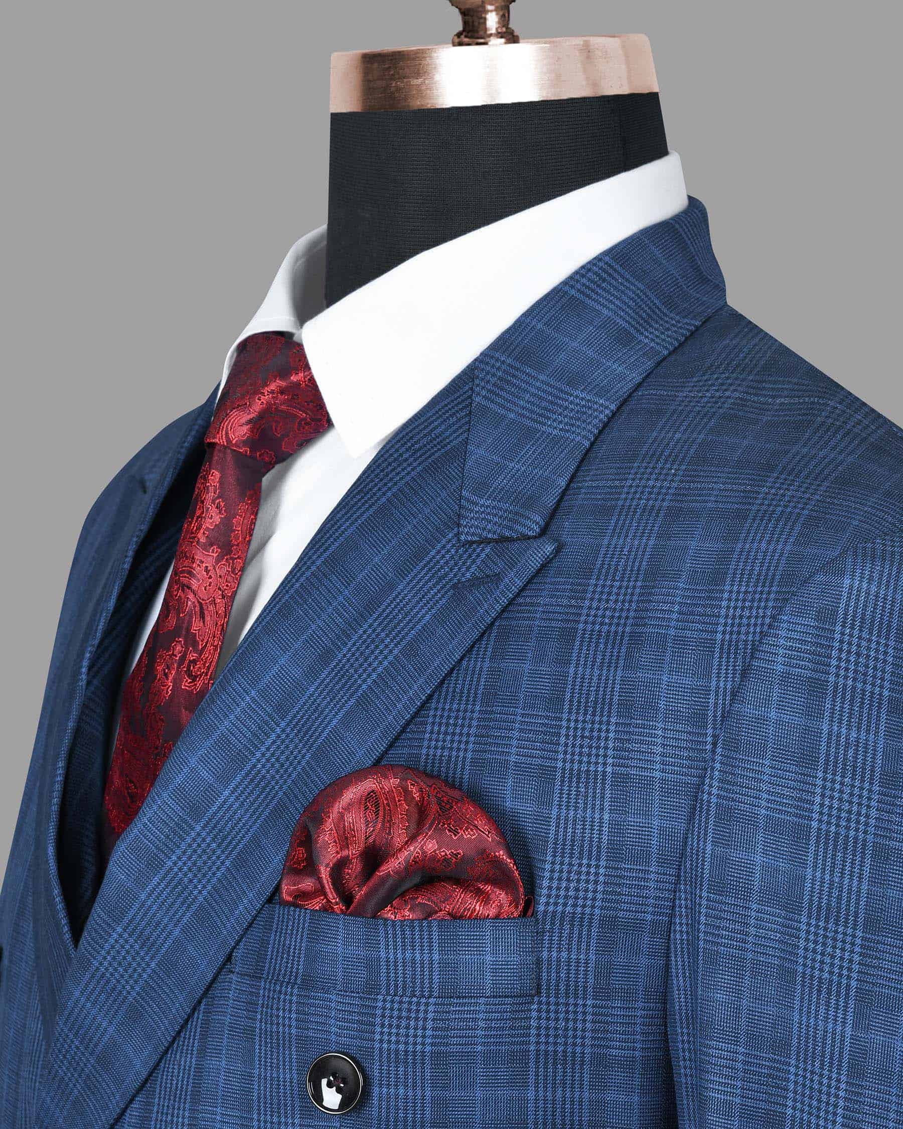 Royal Blue Plaid Double Breasted Suit
