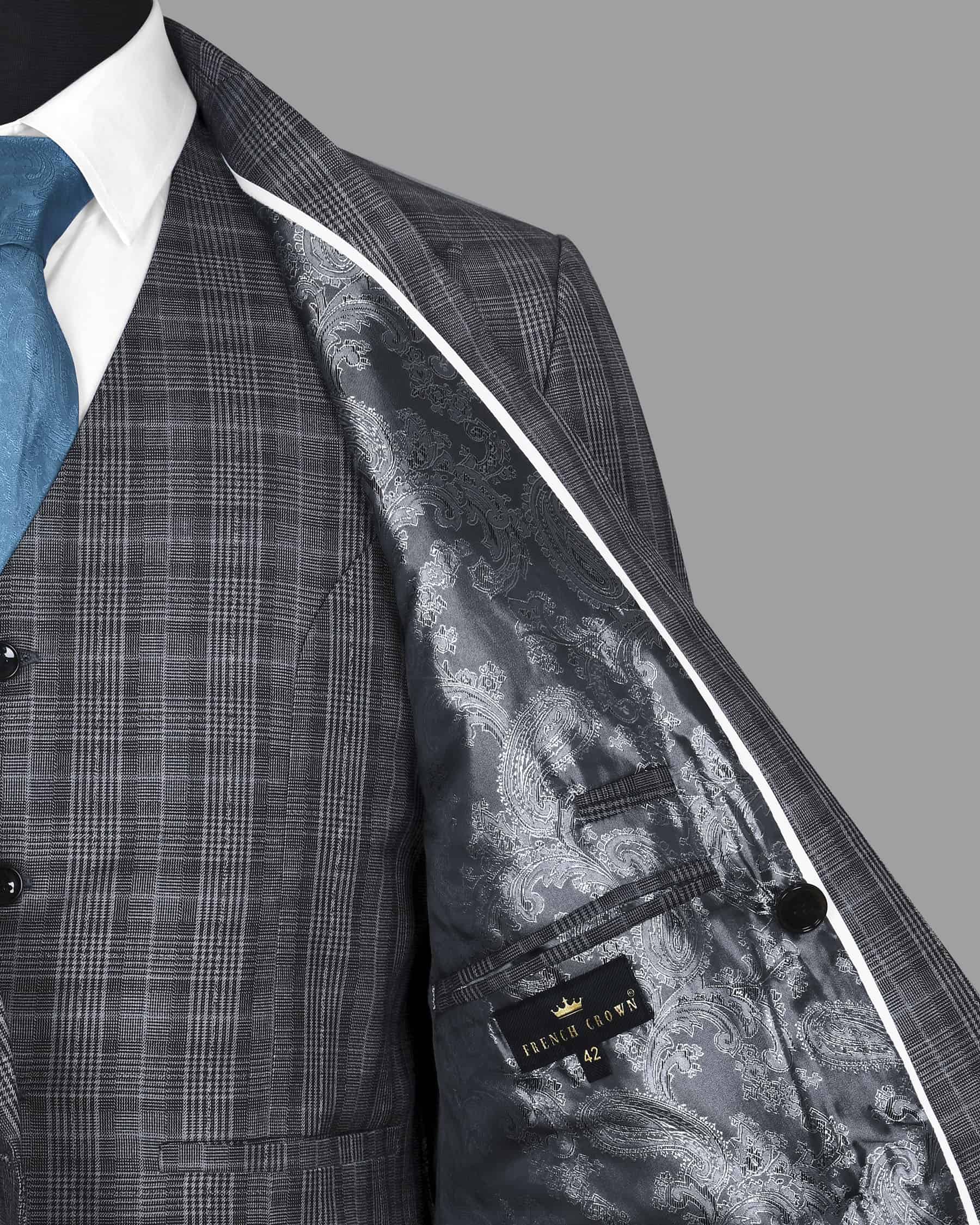 Fossil Grey Plaid Double Breasted Suit