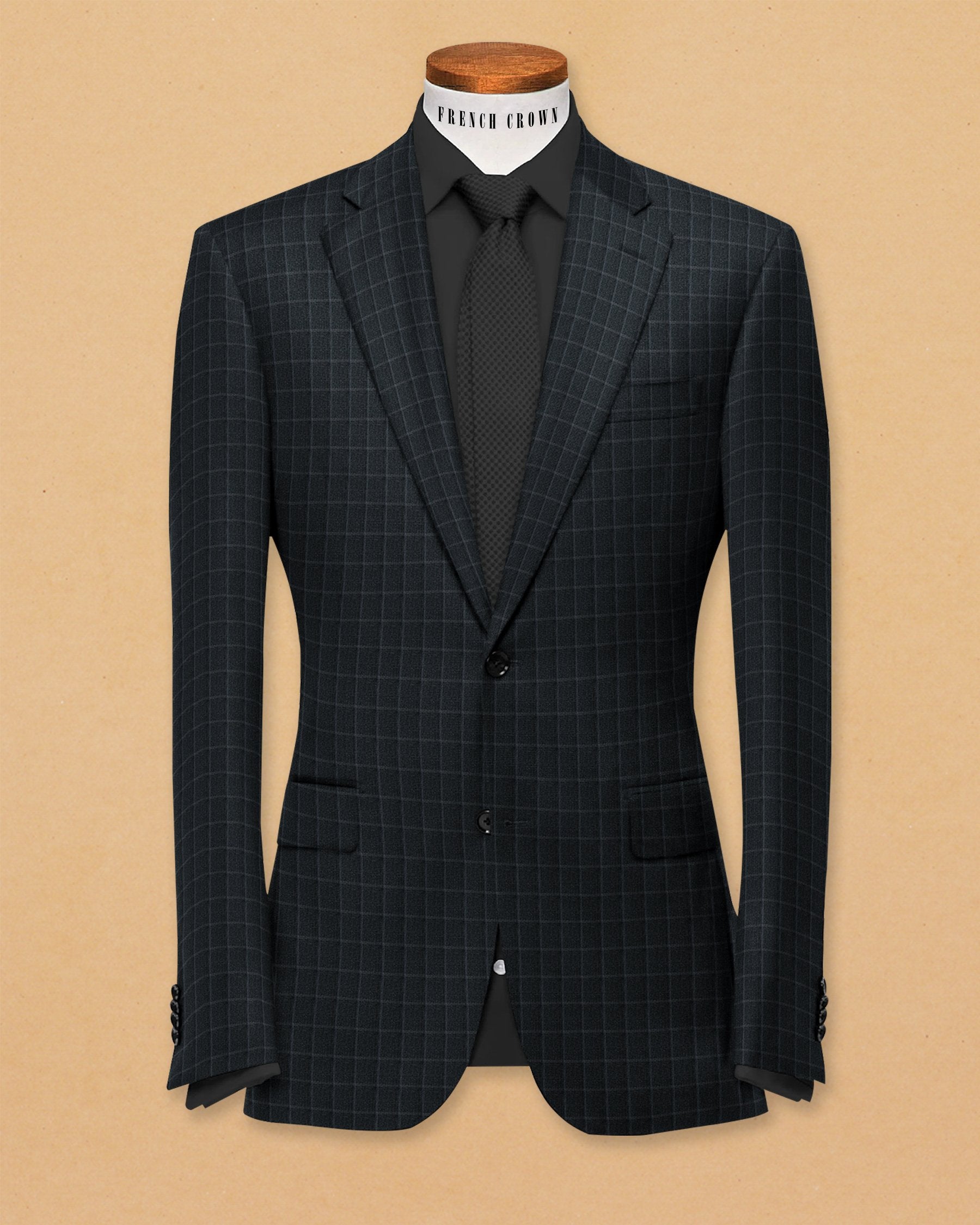 Black with Steel Blue Windowpane Suit