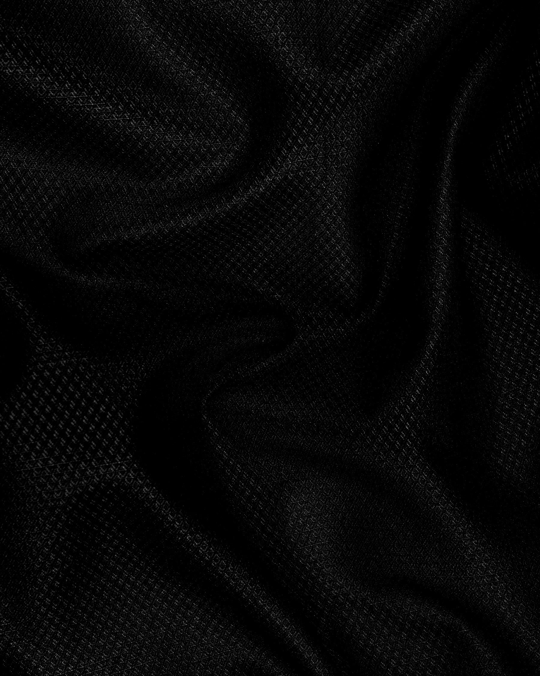 Jade black Diamond Textured Cross Placket Bandhgala/Mandarin Wool-Silk blend Suit