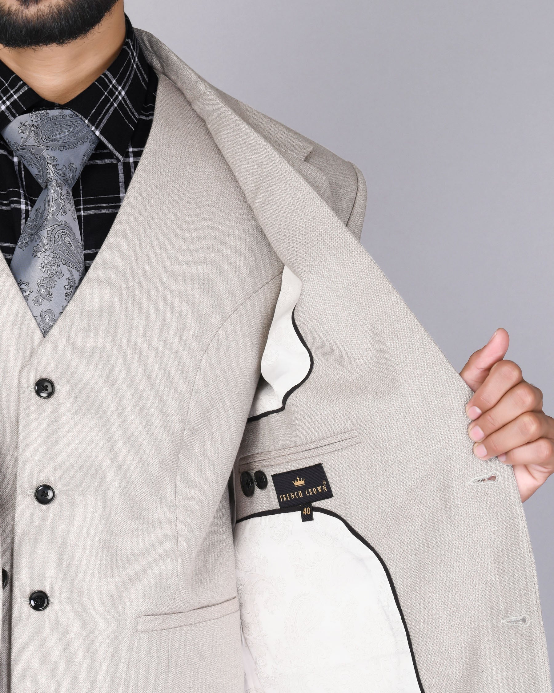 Wan White Textured  Suit