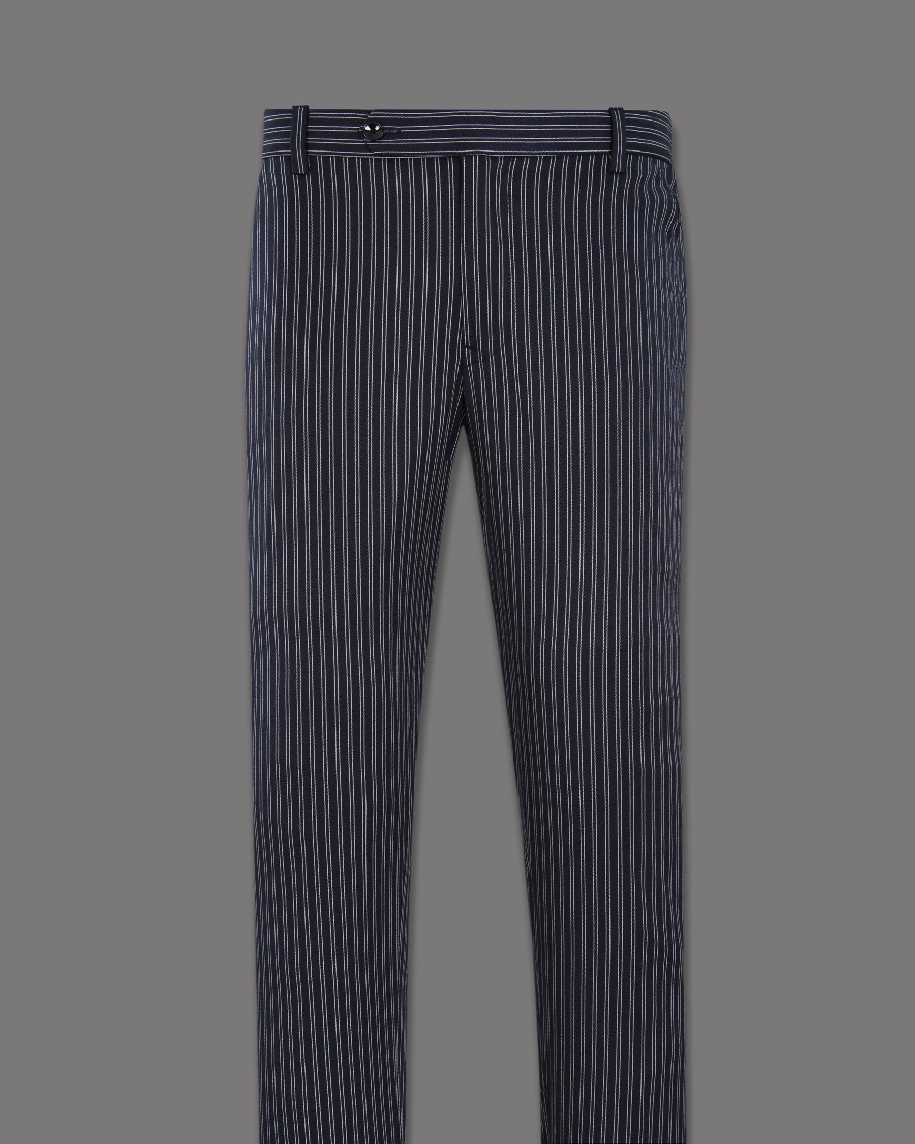 Navy Double Striped Wool Rich Pant