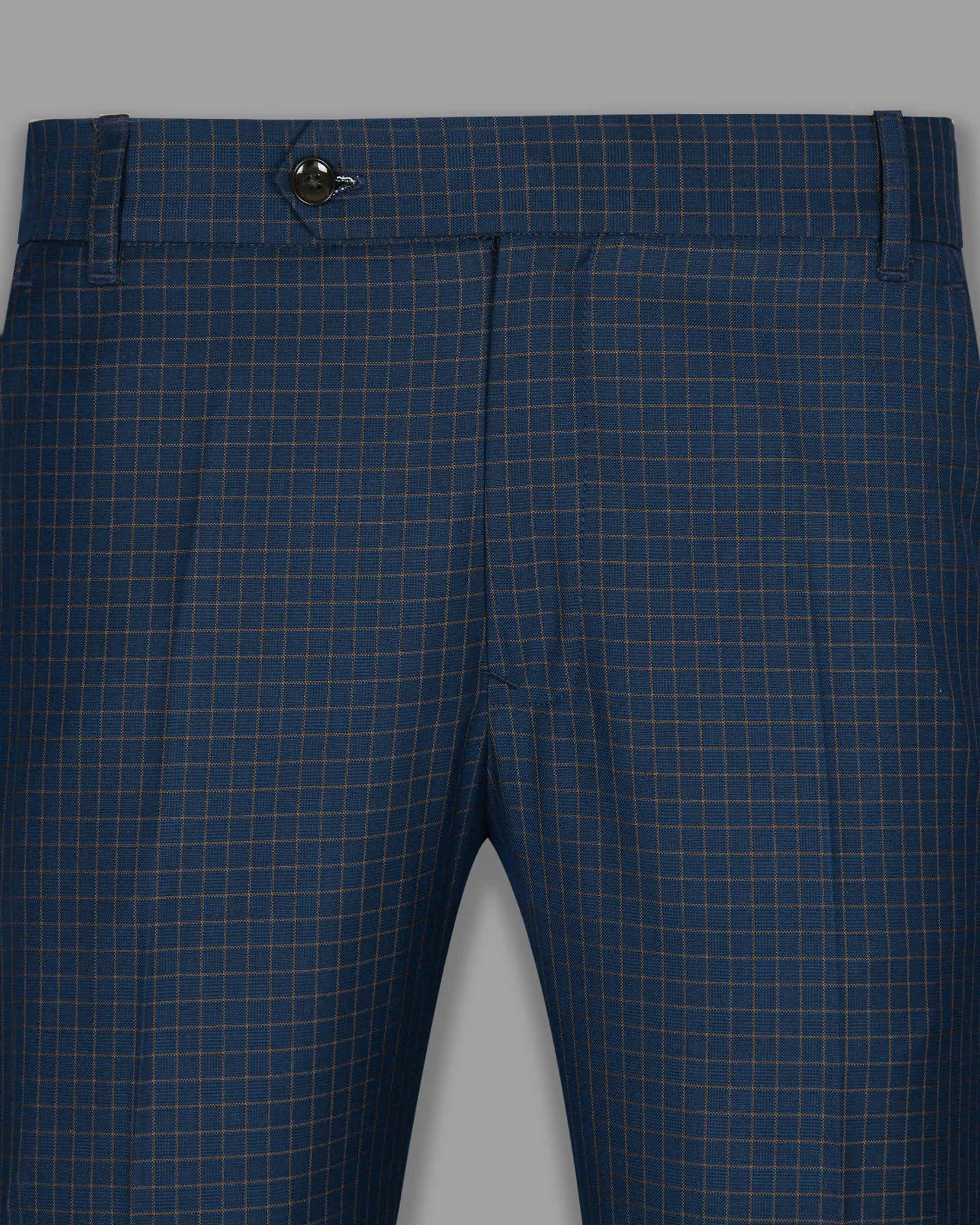 Cello Blue Micro Windowpane Wool-Silk blend Pant T1006-28, T1006-44, T1006-30, T1006-32, T1006-42, T1006-34, T1006-36, T1006-38, T1006-40