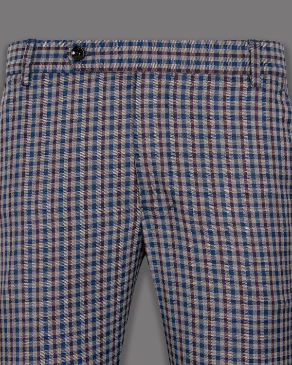 Brown with Blue Gingham wool rich Pant T1278-36, T1278-28, T1278-30, T1278-32, T1278-34, T1278-38, T1278-40, T1278-42, T1278-44