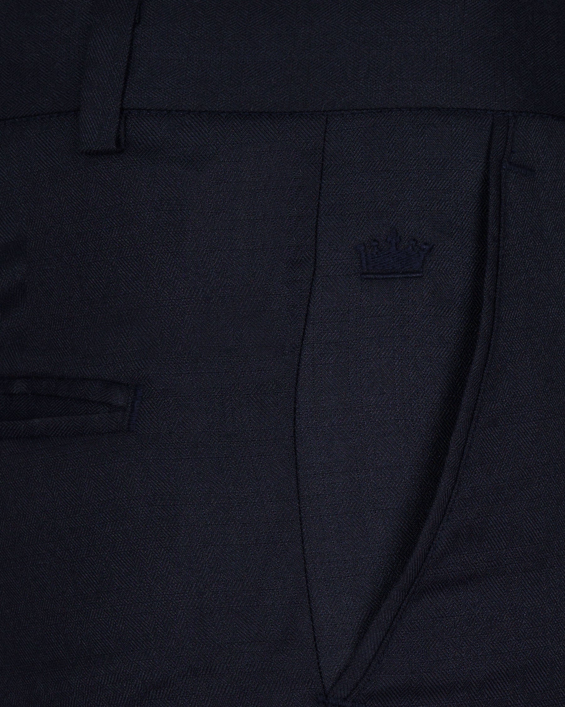 Navy Blue Subtle Textured Wool Rich Pant