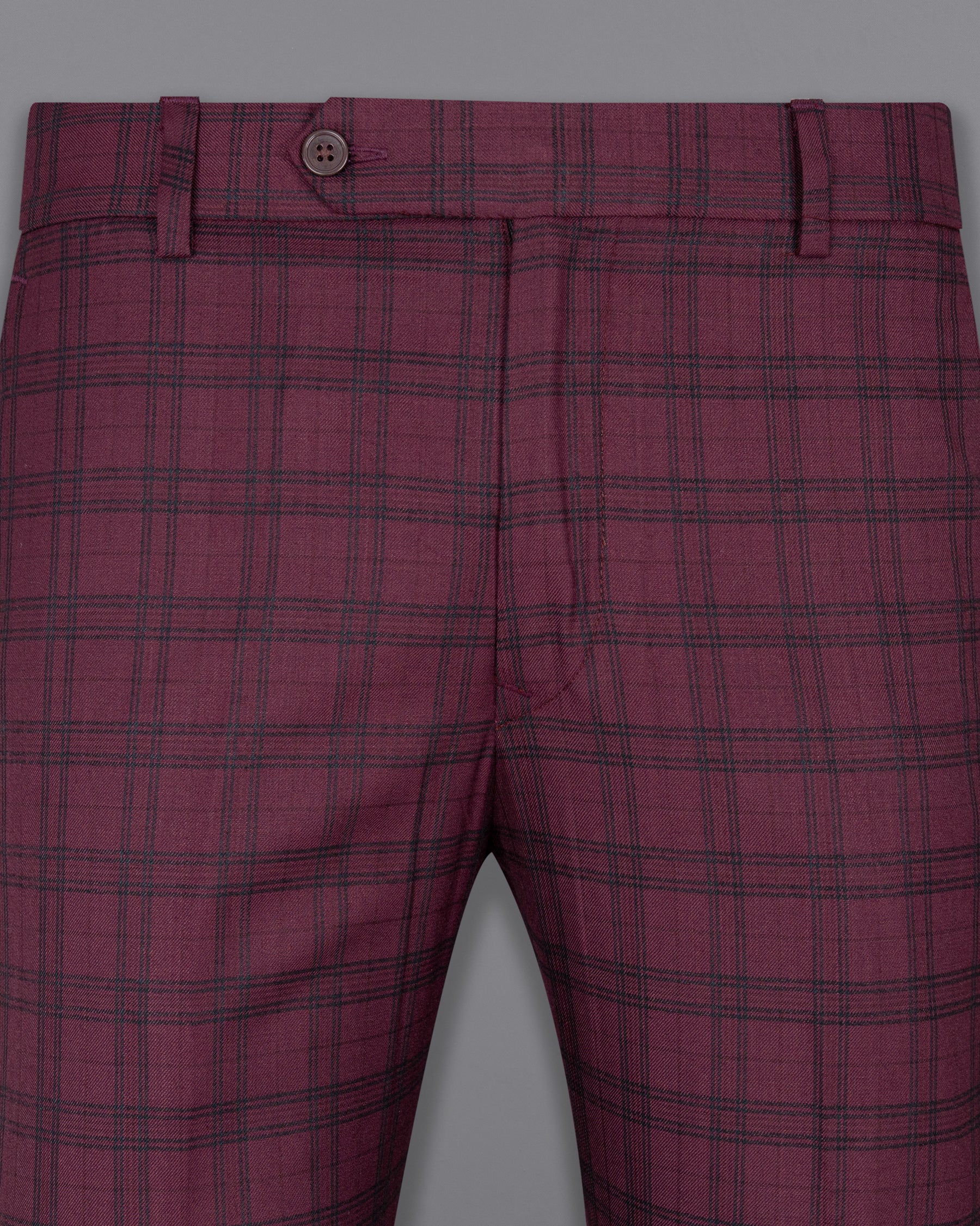 Eggplant Red Plaid Wool Rich Pant