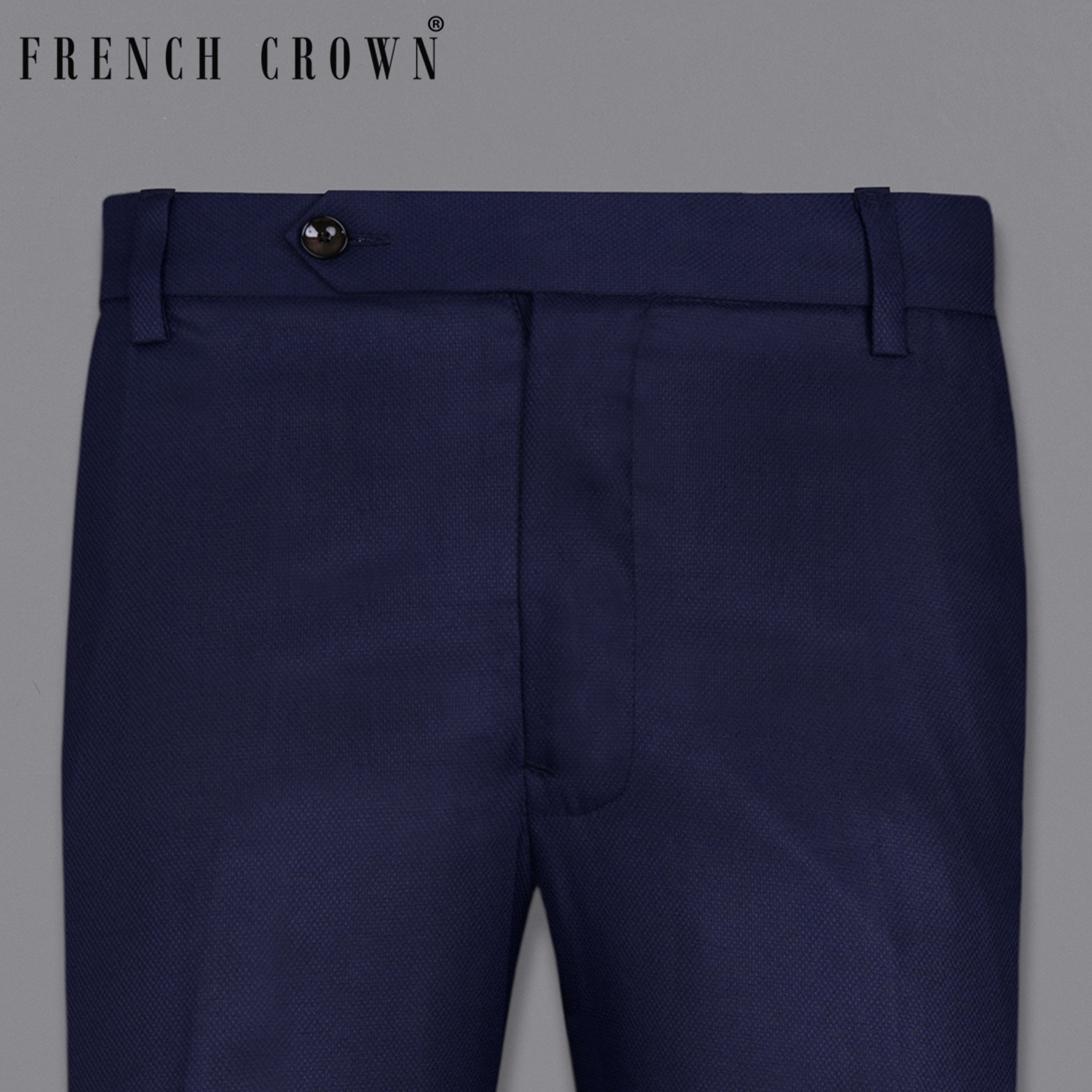 Royal Blue Textured Regular Fit Wool Blend Pants For Men Royal Blue Textured Regular Fit Wool Blend Pants For Men