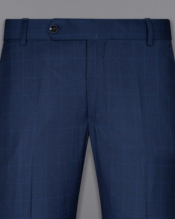 Big Stone Blue Super fine Subtle Checkered Wool Rich Pant T1606-28, T1606-30, T1606-32, T1606-34, T1606-36, T1606-38, T1606-40, T1606-42, T1606-44