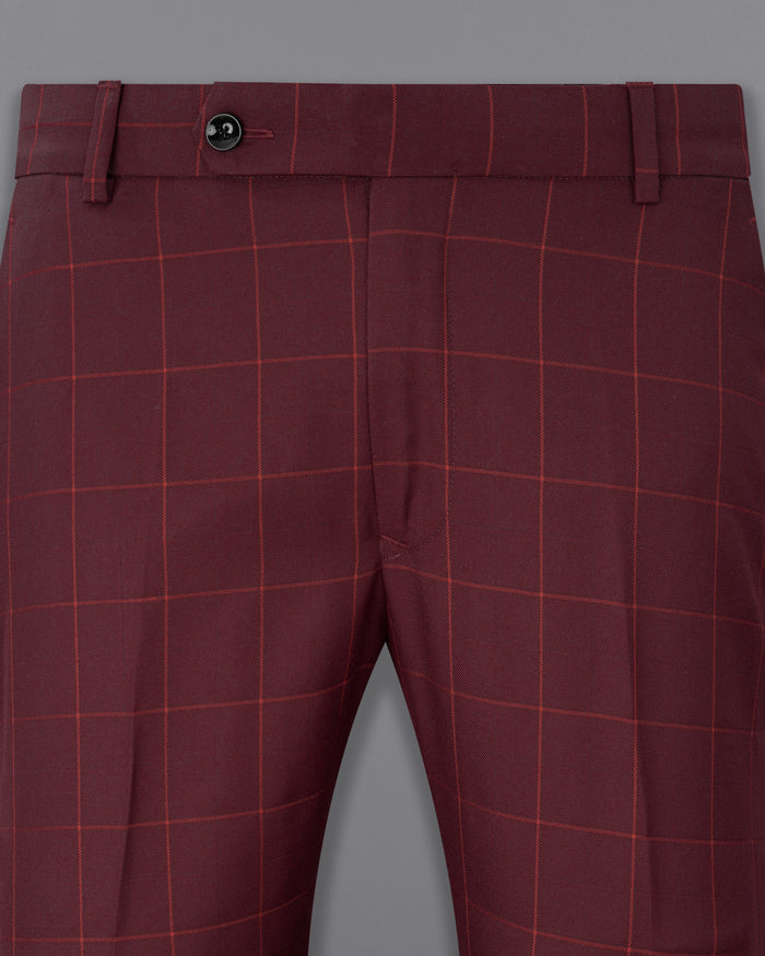 Maroon OakChecksPlaid Regular Fit TerryRayon Pants For Men