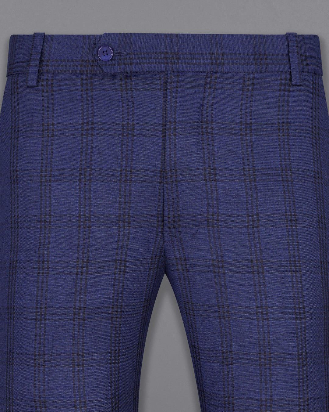 Blue Plaid Casual Cropped Pants