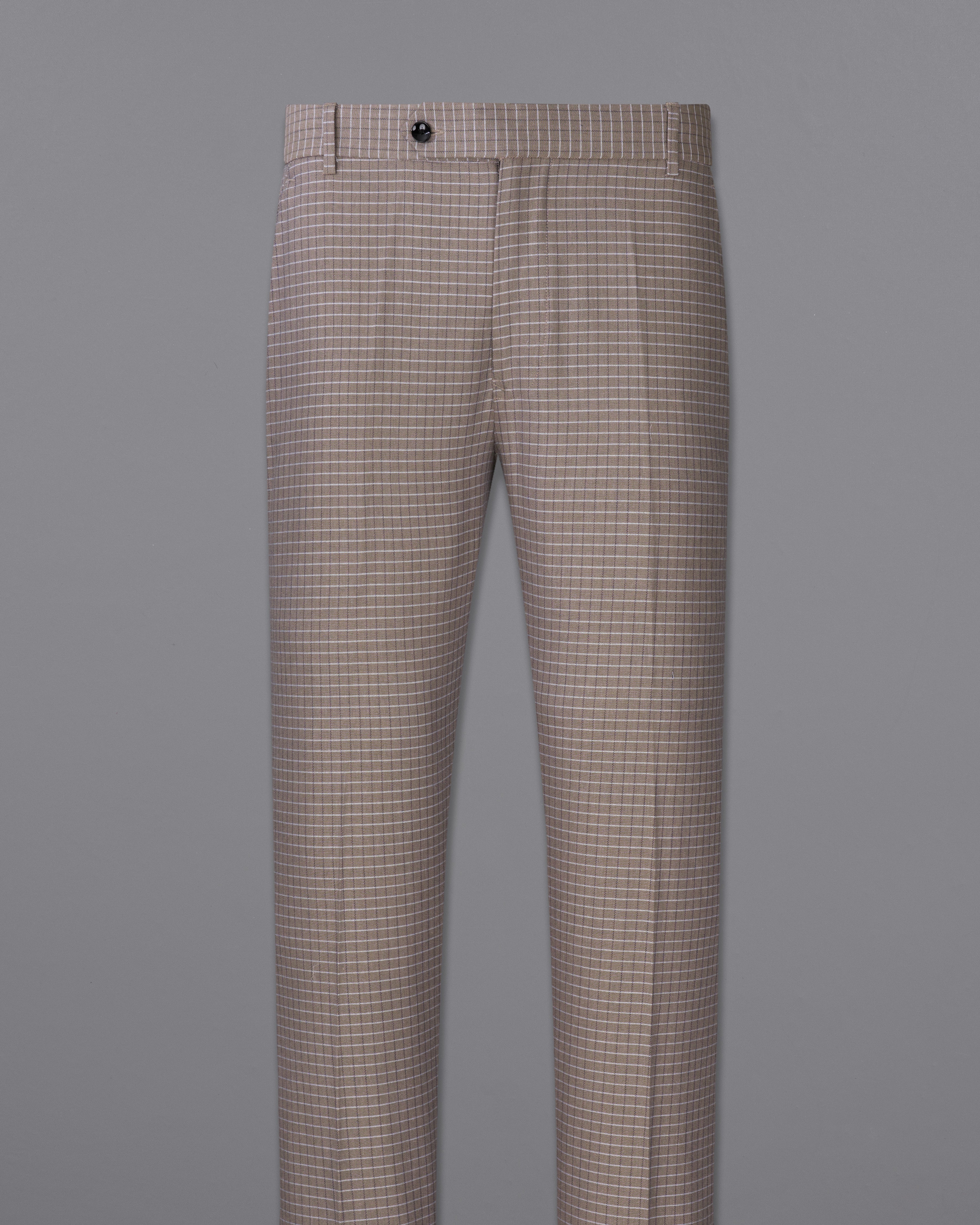 Sand Dune Brown Checkered Premium Cotton Pant