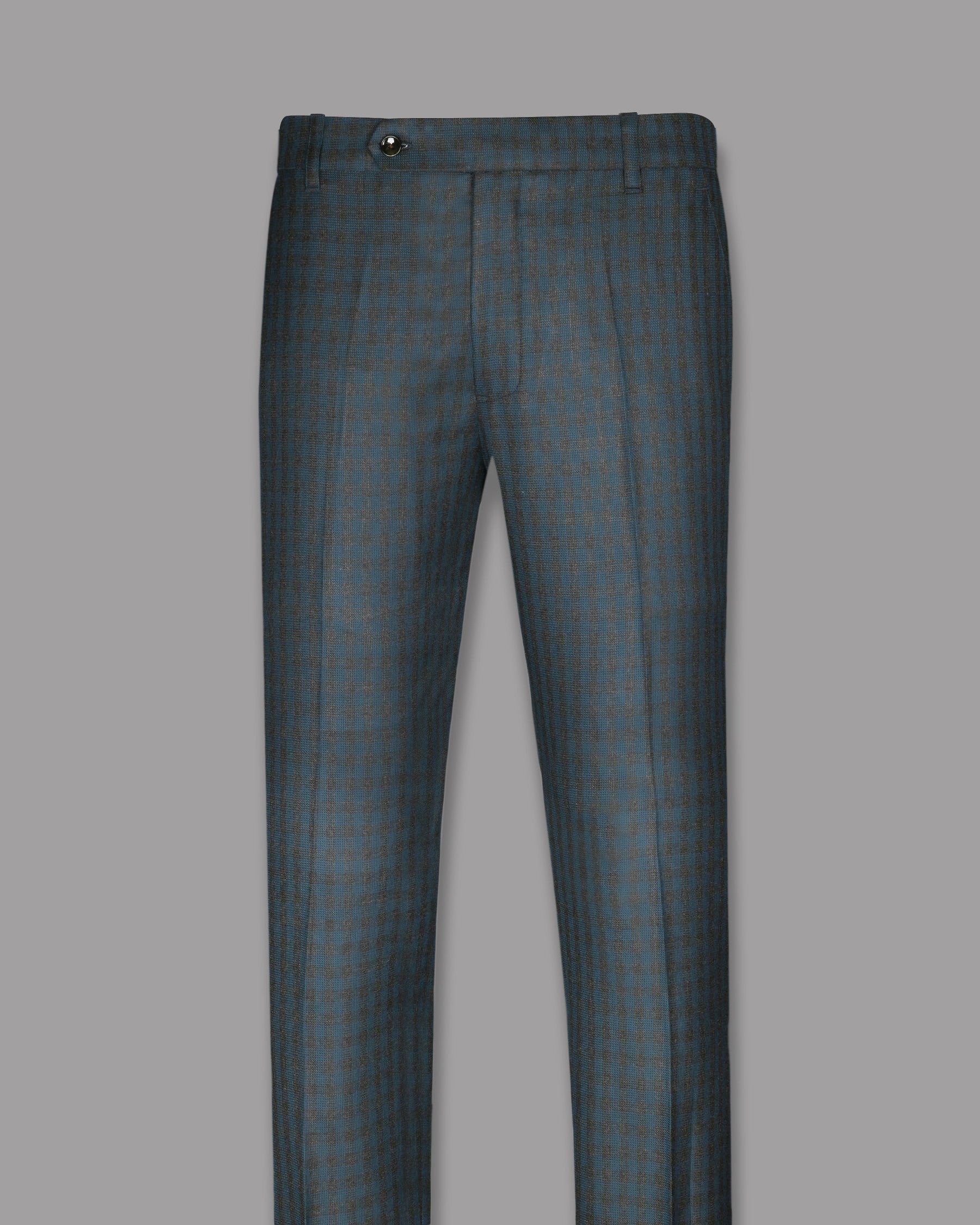 Charcoal with Sapphire Blue Checked Wool Blend Pant