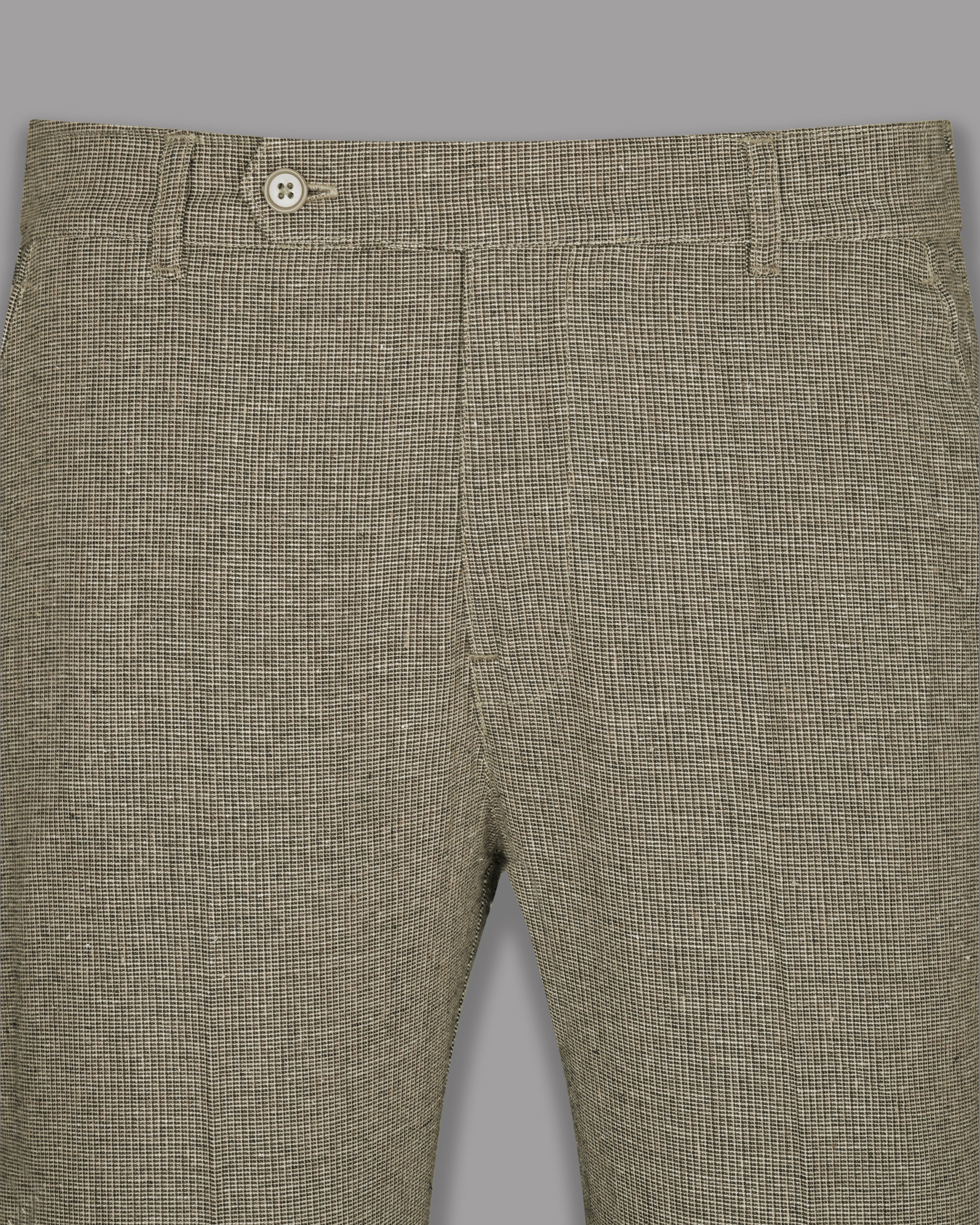 Beige Micro Checked Luxurious Linen Pant