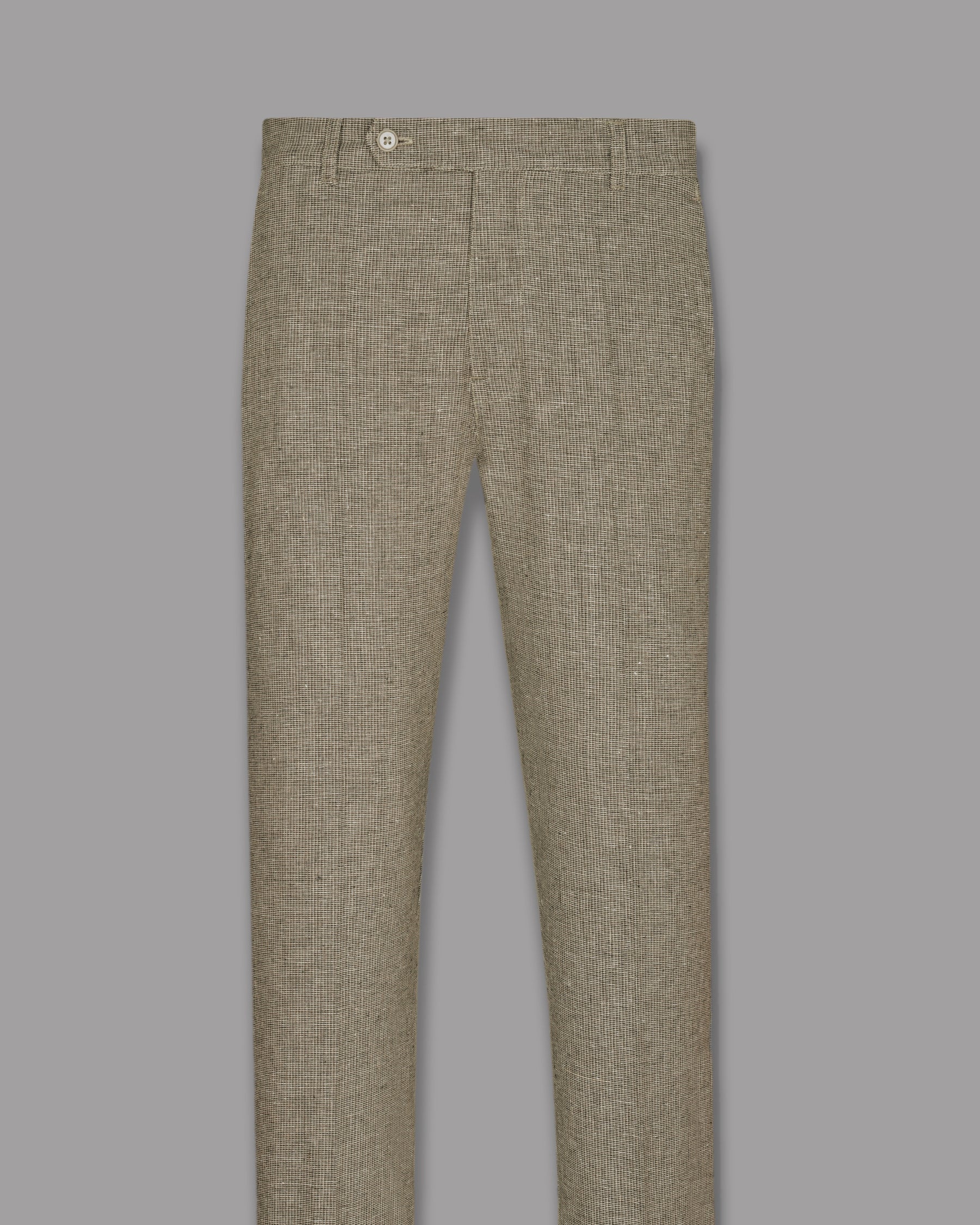 Beige Micro Checked Luxurious Linen Pant