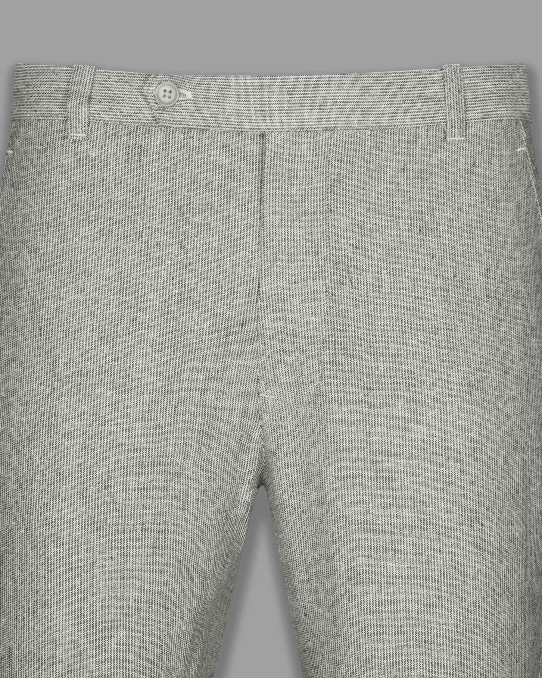 Light Grey Micro Checked Luxurious Linen Pant