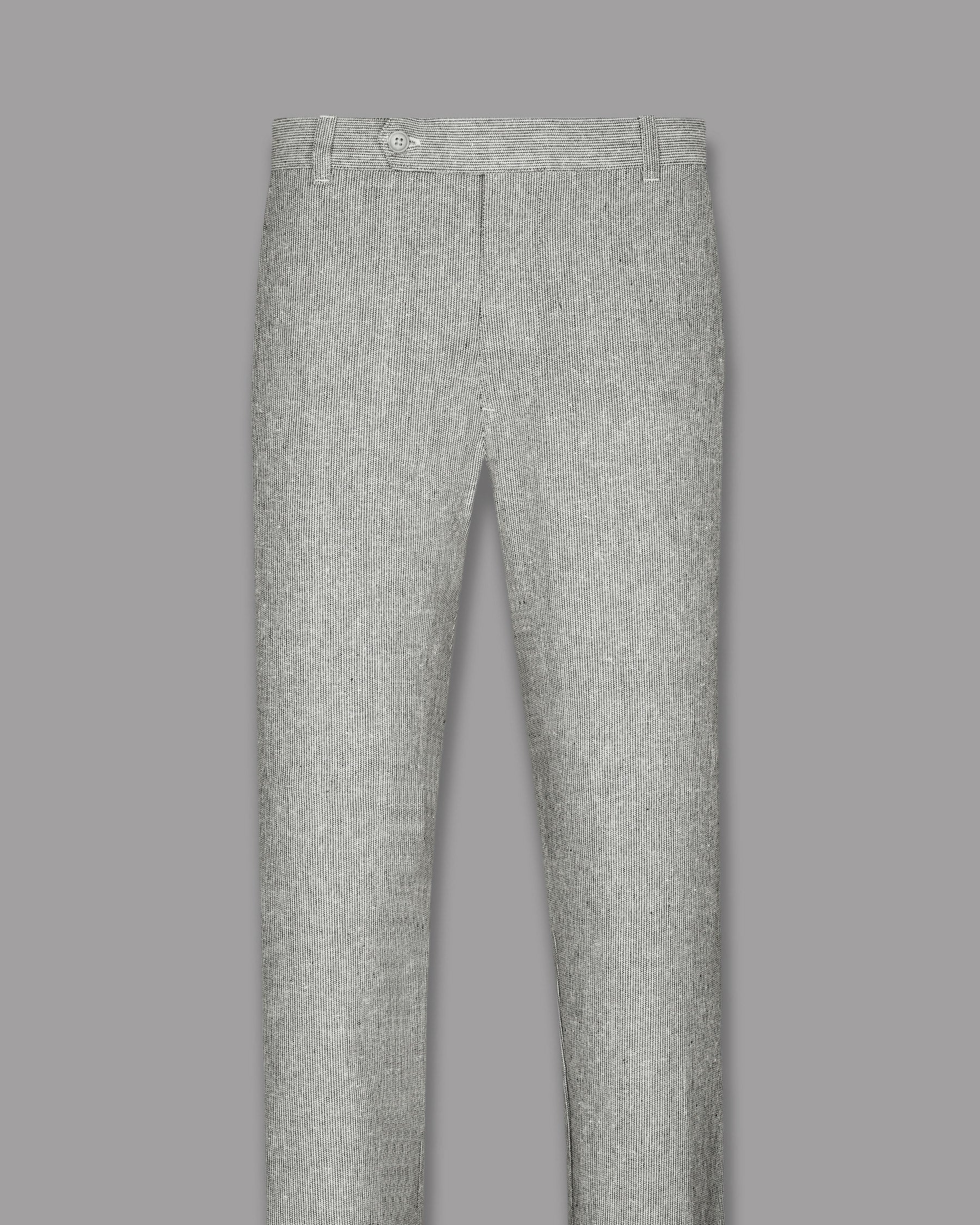 Light Grey Micro Checked Luxurious Linen Pant