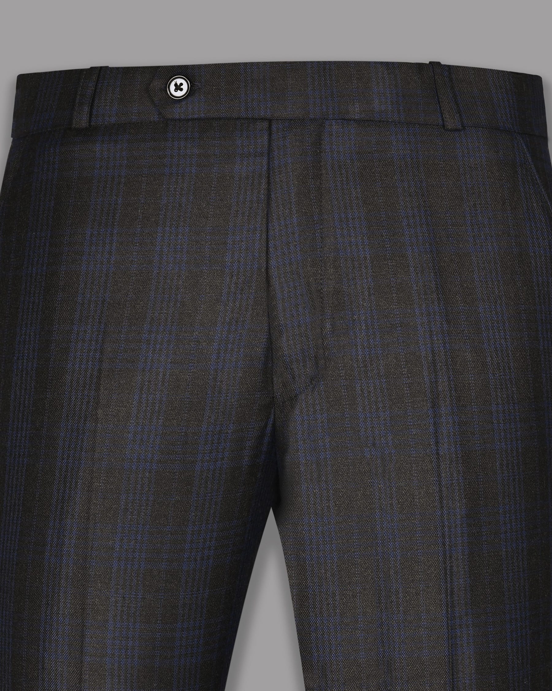 Charcoal with Blue Plaid Wool-Silk blend Pant T754-28, T754-30, T754-32, T754-34, T754-36, T754-38, T754-42, T754-40, T754-44