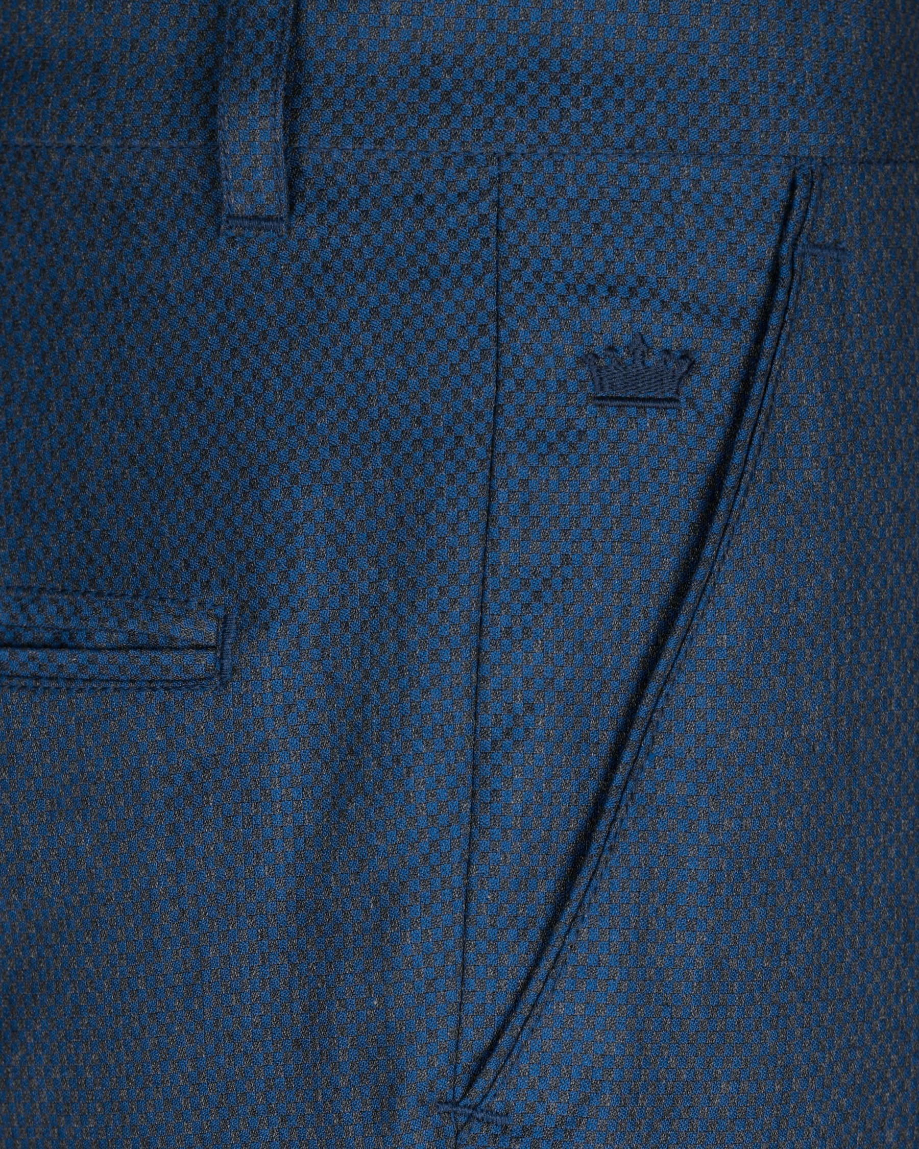 Royal blue with Subtle Charcoal Micro checked Wool Rich Pant