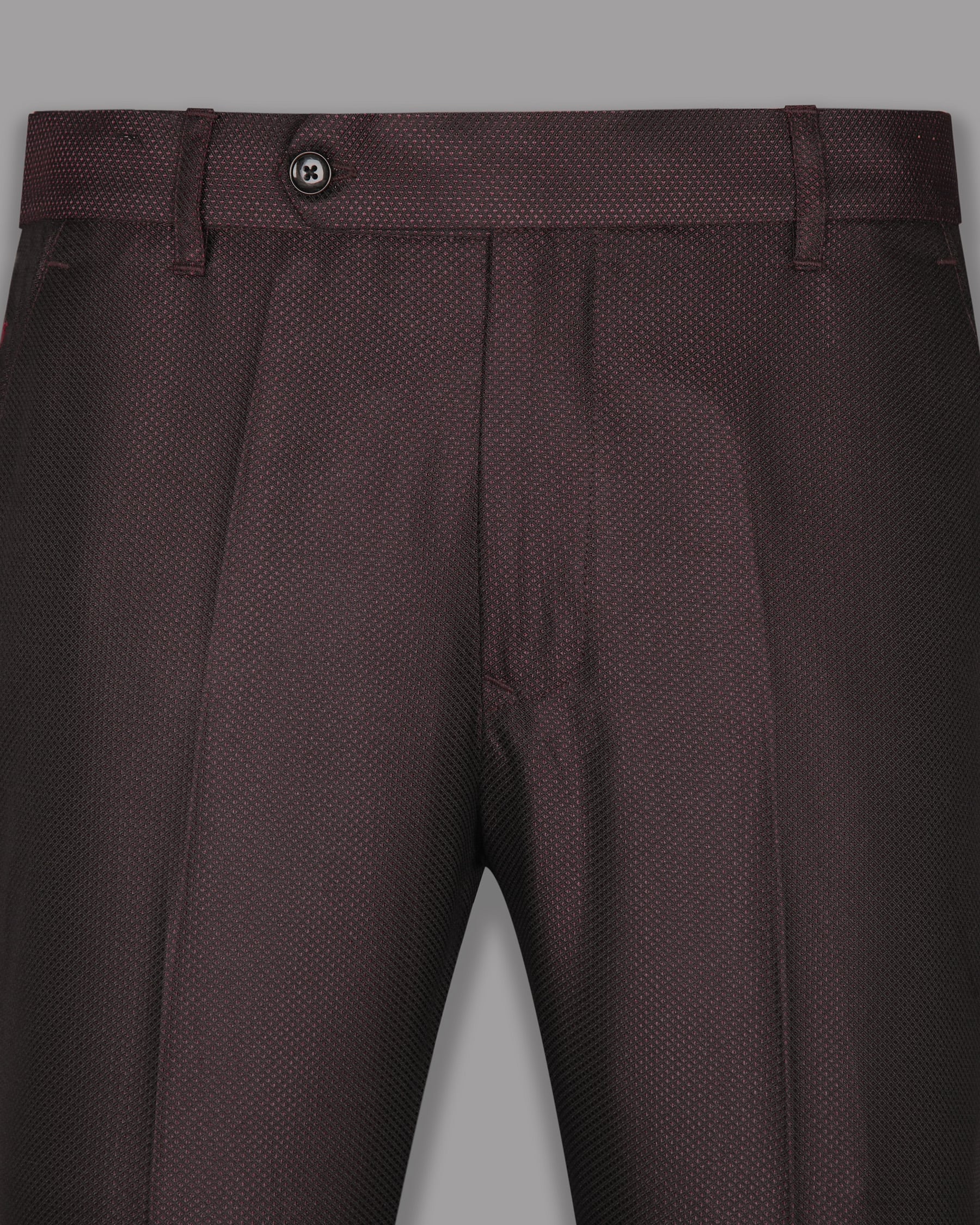 Burgundy Subtle Diamond Textured Wool-Silk Blend Pant T944-30, T944-36, T944-38, T944-32, T944-34, T944-28, T944-42, T944-44, T944-40