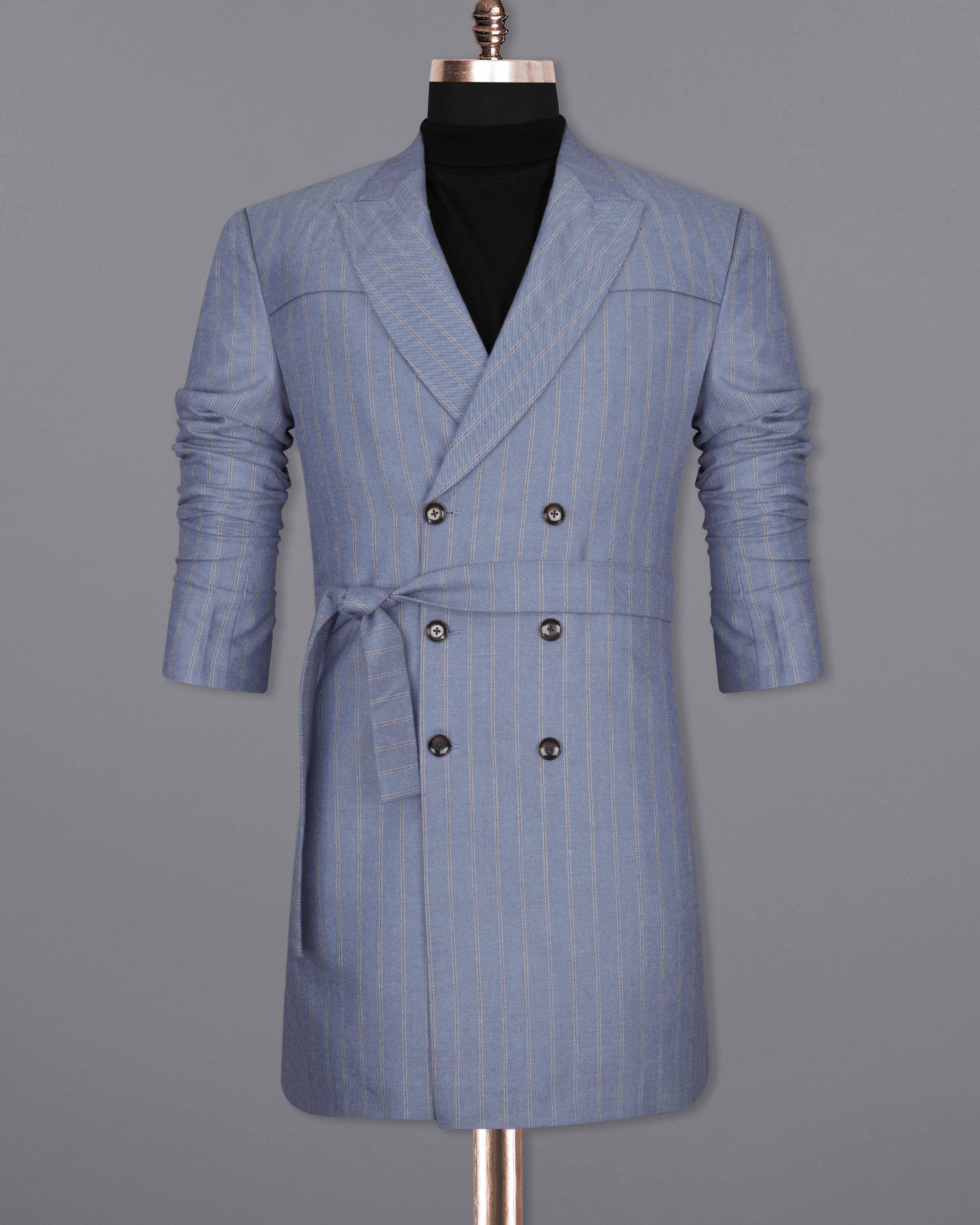 Waterloo Blue Striped Double Breasted Designer Trench Coat TCB2086-DB-36, TCB2086-DB-38, TCB2086-DB-40, TCB2086-DB-42, TCB2086-DB-44, TCB2086-DB-46, TCB2086-DB-48, TCB2086-DB-50, TCB2086-DB-52, TCB2086-DB-54, TCB2086-DB-56, TCB2086-DB-58, TCB2086-DB-60