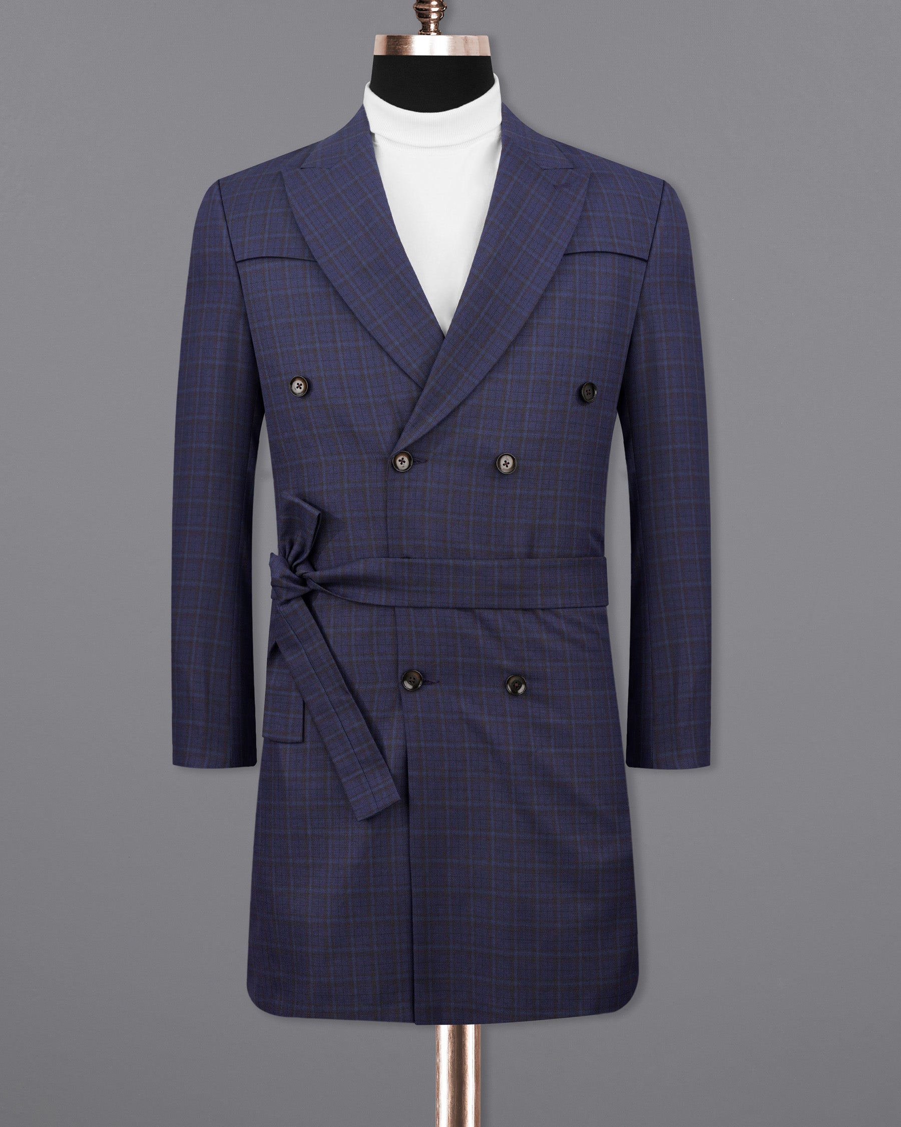 Martinique blue Subtle Checkered Double Breasted with Belt Closure Designer Trench Coat TCB2112-DB-D35-36, TCB2112-DB-D35-38, TCB2112-DB-D35-40, TCB2112-DB-D35-42, TCB2112-DB-D35-44, TCB2112-DB-D35-46, TCB2112-DB-D35-48, TCB2112-DB-D35-50, TCB2112-DB-D35-52, TCB2112-DB-D35-54, TCB2112-DB-D35-56, TCB2112-DB-D35-58, TCB2112-DB-D35-60