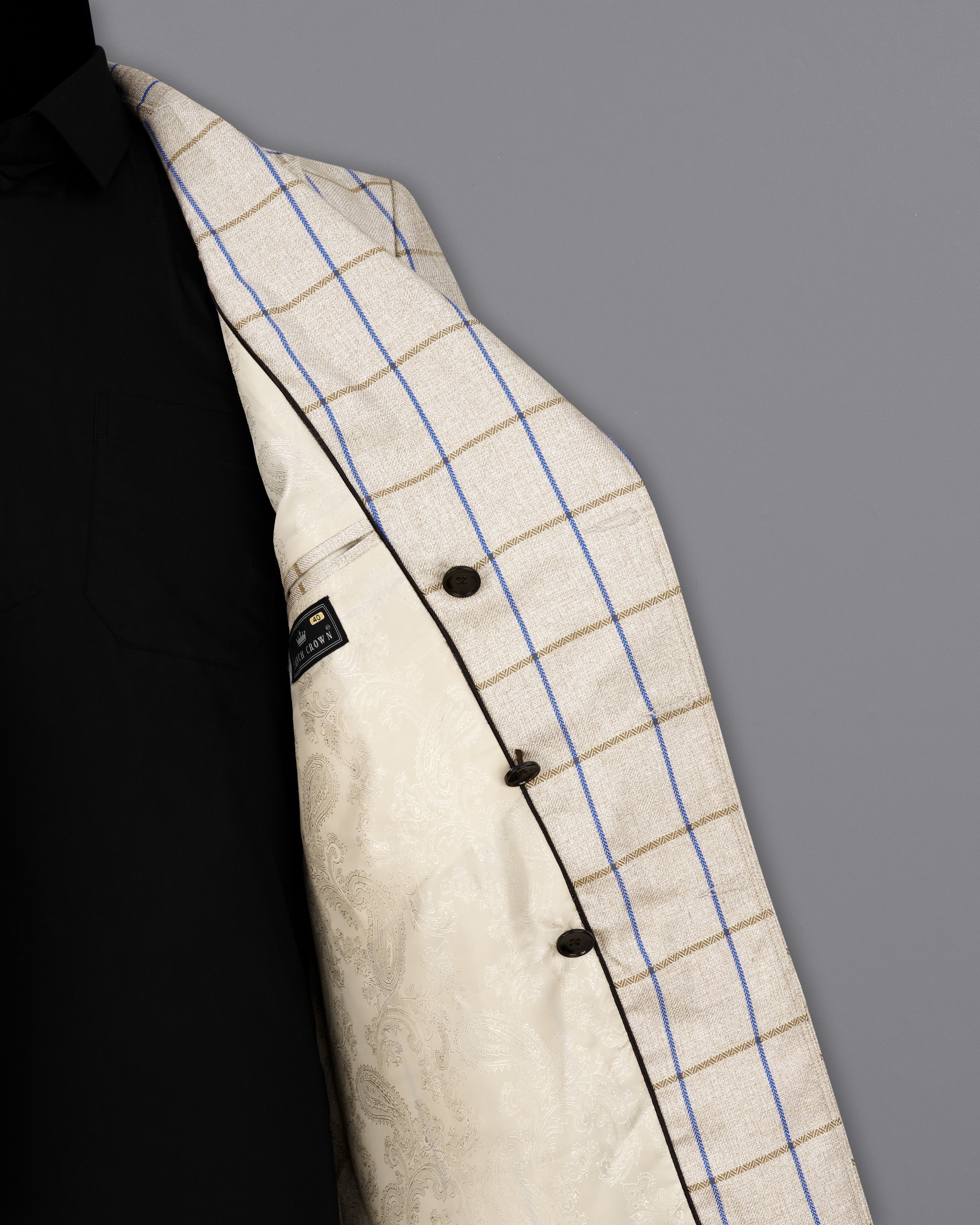 Coriander Cream Windowpane Double Breasted Trench Coat TCB2308-D74-36, TCB2308-D74-38, TCB2308-D74-40, TCB2308-D74-42, TCB2308-D74-44, TCB2308-D74-46, TCB2308-D74-48, TCB2308-D74-50, TCB2308-D74-52, TCB2308-D74-54, TCB2308-D74-56, TCB2308-D74-58, TCB2308-D74-60