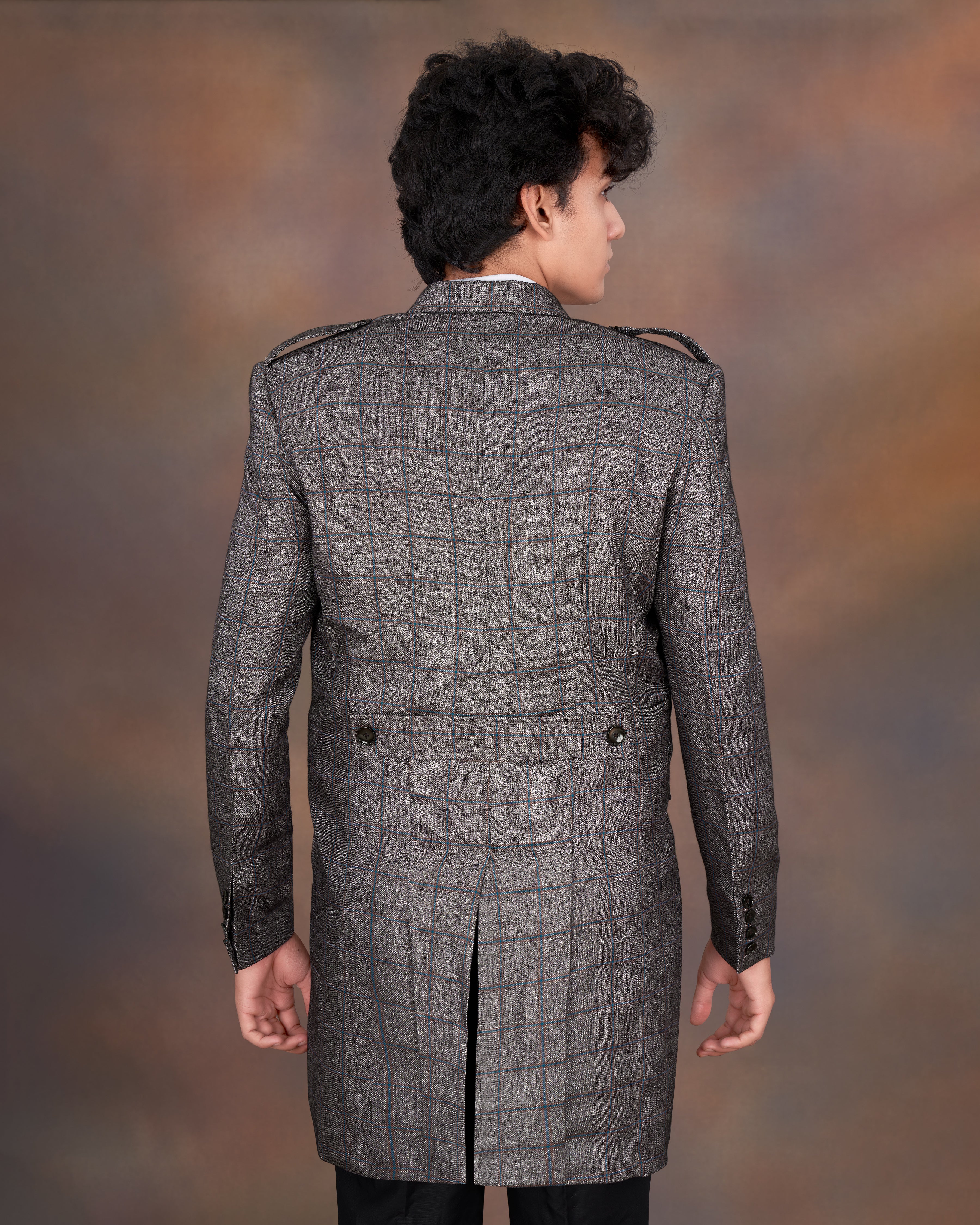 Fuscous Gray Windowpane Double Breasted Designer Trench Coat TCB2320-D202-36, TCB2320-D202-38, TCB2320-D202-40, TCB2320-D202-42, TCB2320-D202-44, TCB2320-D202-46, TCB2320-D202-48, TCB2320-D202-50, TCB2320-D202-52, TCB2320-D202-54, TCB2320-D202-56, TCB2320-D202-58, TCB2320-D202-60