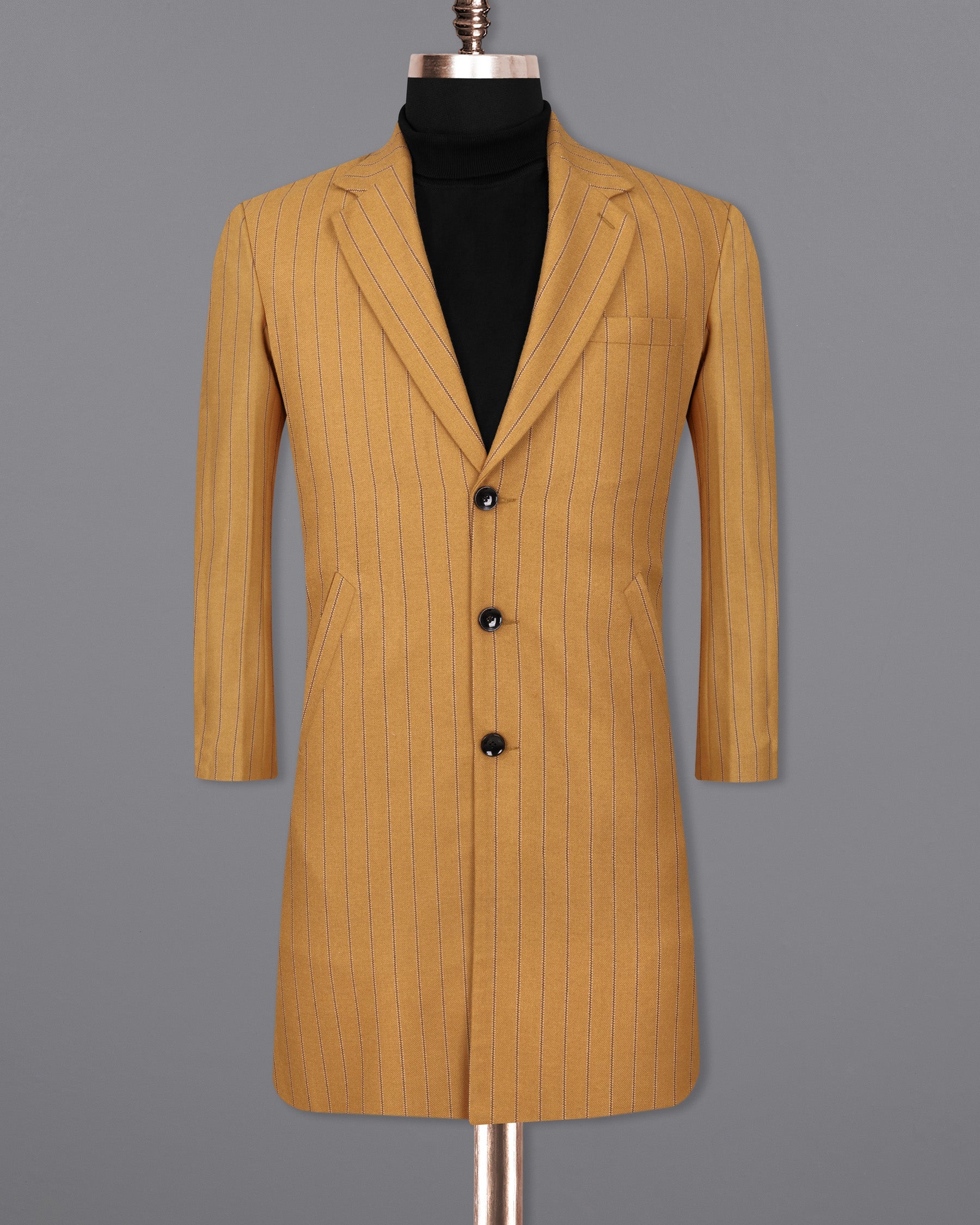 Tussock Mustard Yellow Striped Single Breasted Trench Coat With Pant TCPT2034-SB-36, TCPT2034-SB-38, TCPT2034-SB-40, TCPT2034-SB-42, TCPT2034-SB-44, TCPT2034-SB-46, TCPT2034-SB-48, TCPT2034-SB-50, TCPT2034-SB-52, TCPT2034-SB-54, TCPT2034-SB-56, TCPT2034-SB-58, TCPT2034-SB-60