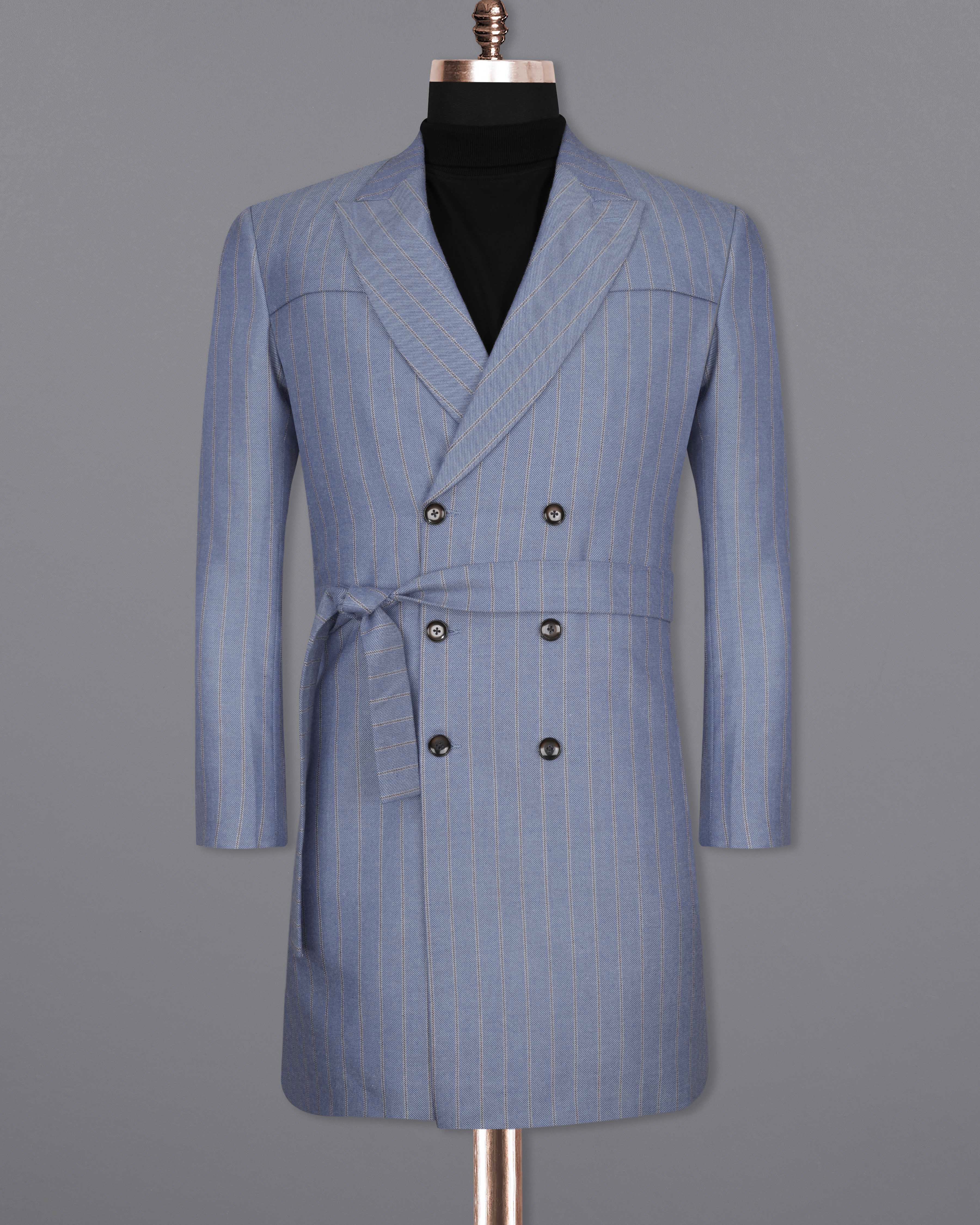 Waterloo Blue Striped Double Breasted Designer Trench Coat With Pant  TCPT2086-DB-36, TCPT2086-DB-38, TCPT2086-DB-40, TCPT2086-DB-42, TCPT2086-DB-44, TCPT2086-DB-46, TCPT2086-DB-48, TCPT2086-DB-50, TCPT2086-DB-52, TCPT2086-DB-54, TCPT2086-DB-56, TCPT2086-DB-58, TCPT2086-DB-60